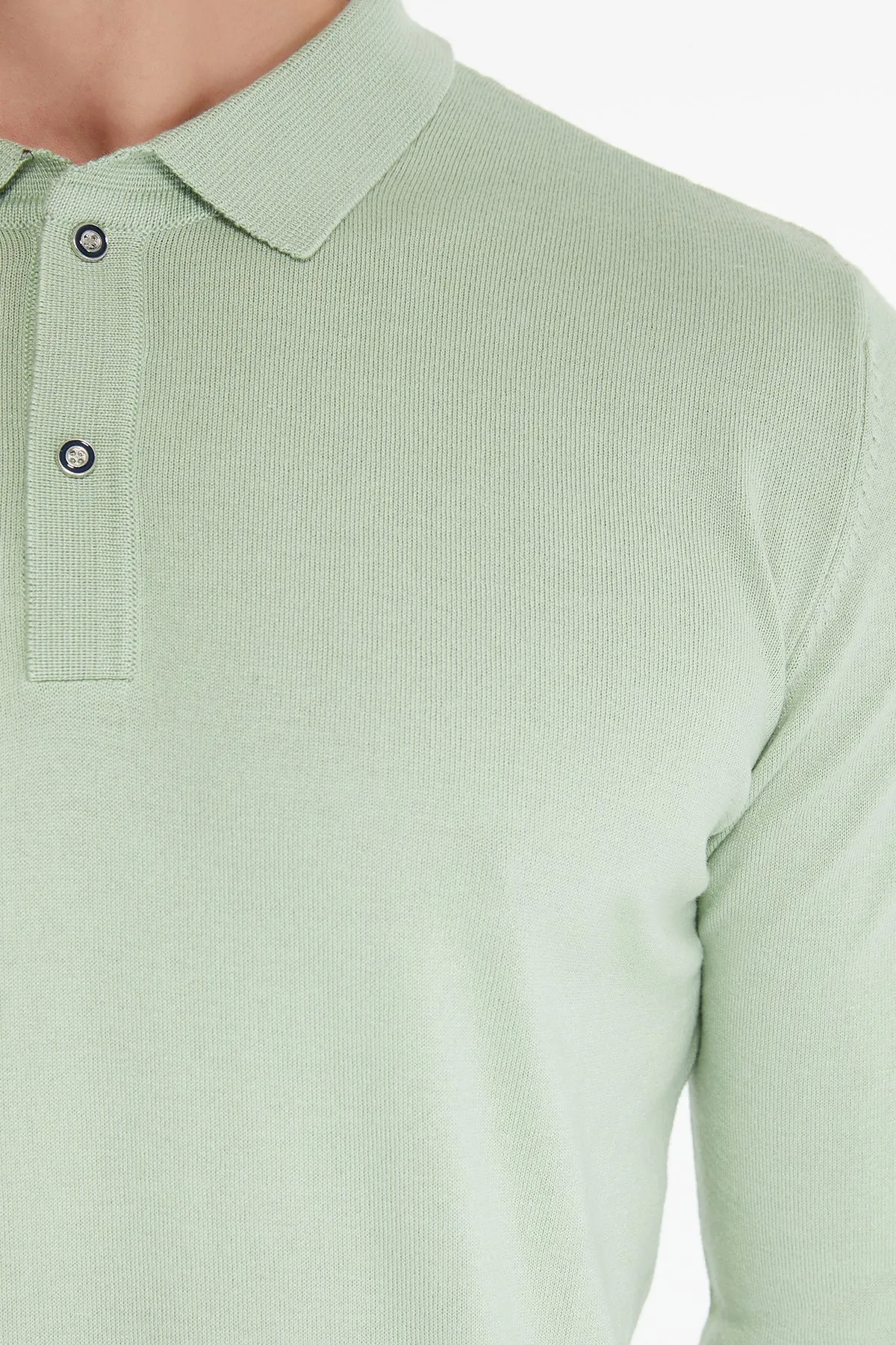 Regular Fit Cotton Blend Mint Polo Sweater