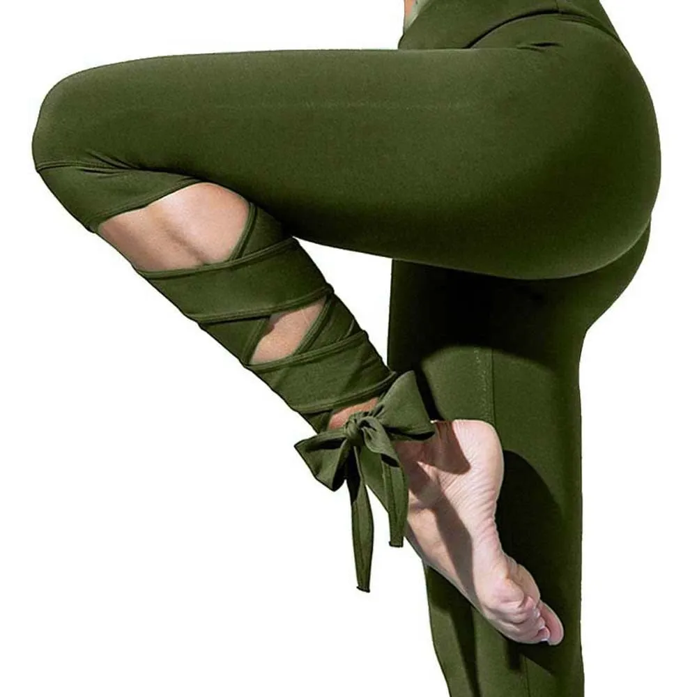 Ribbon Yoga Pants - Army Green