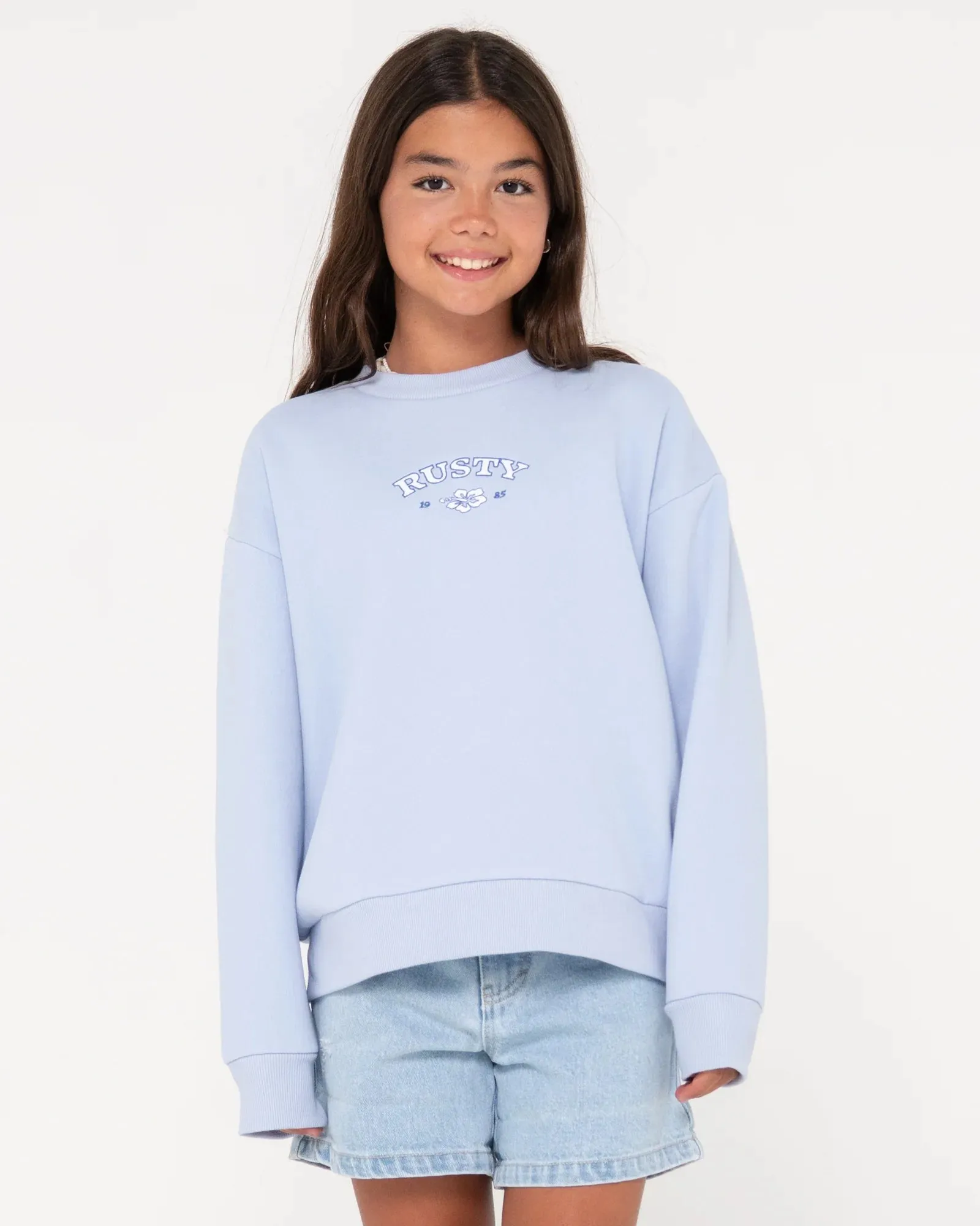 Rusty Relaxed Girls Crew Fleece