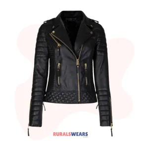 RW Authentic Sheepskin Women’s Slim Fit Kay Michaels Black Leather Jacket