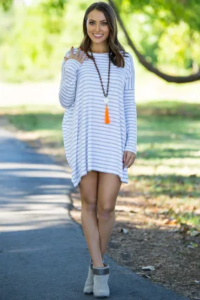 SALE-The Perfect Piko Tiny Stripe Tunic Top-White/Heather