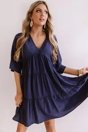 Santorini Swooning Babydoll Dress In Navy