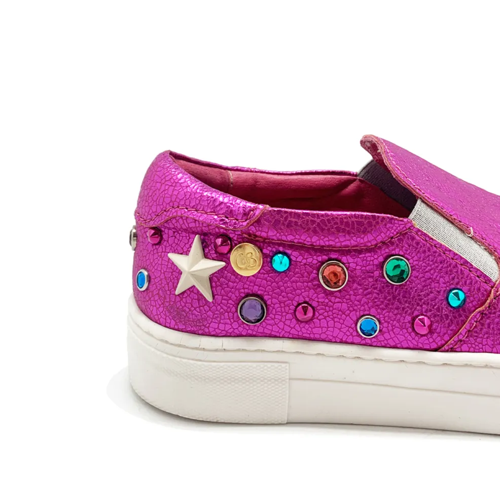 Scala Jewel- Fuchsia crack slip on sneaker