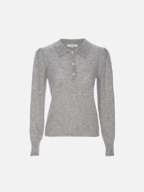 Scallop Polo Sweater -- Light Heather Grey