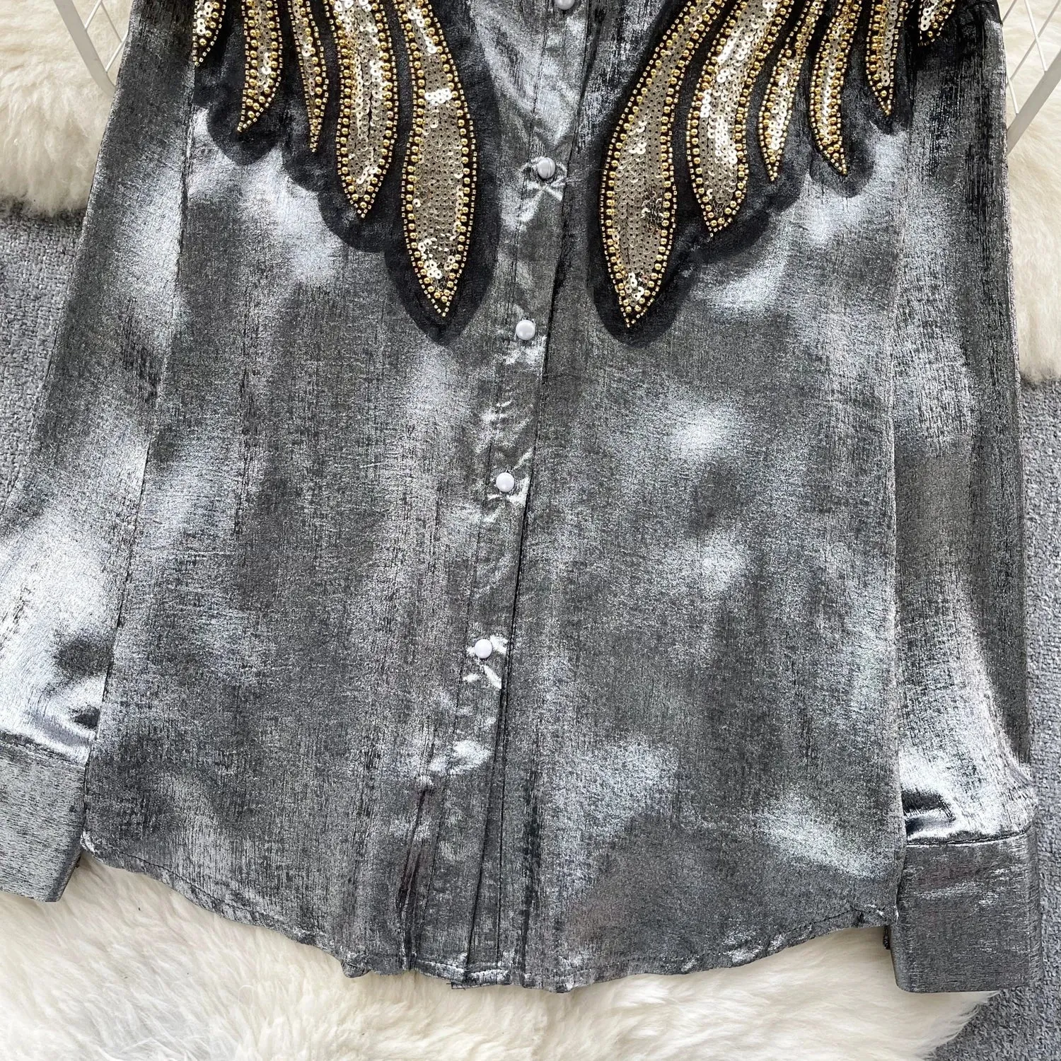 Sequined Wing Chiffon Shirt Blouse