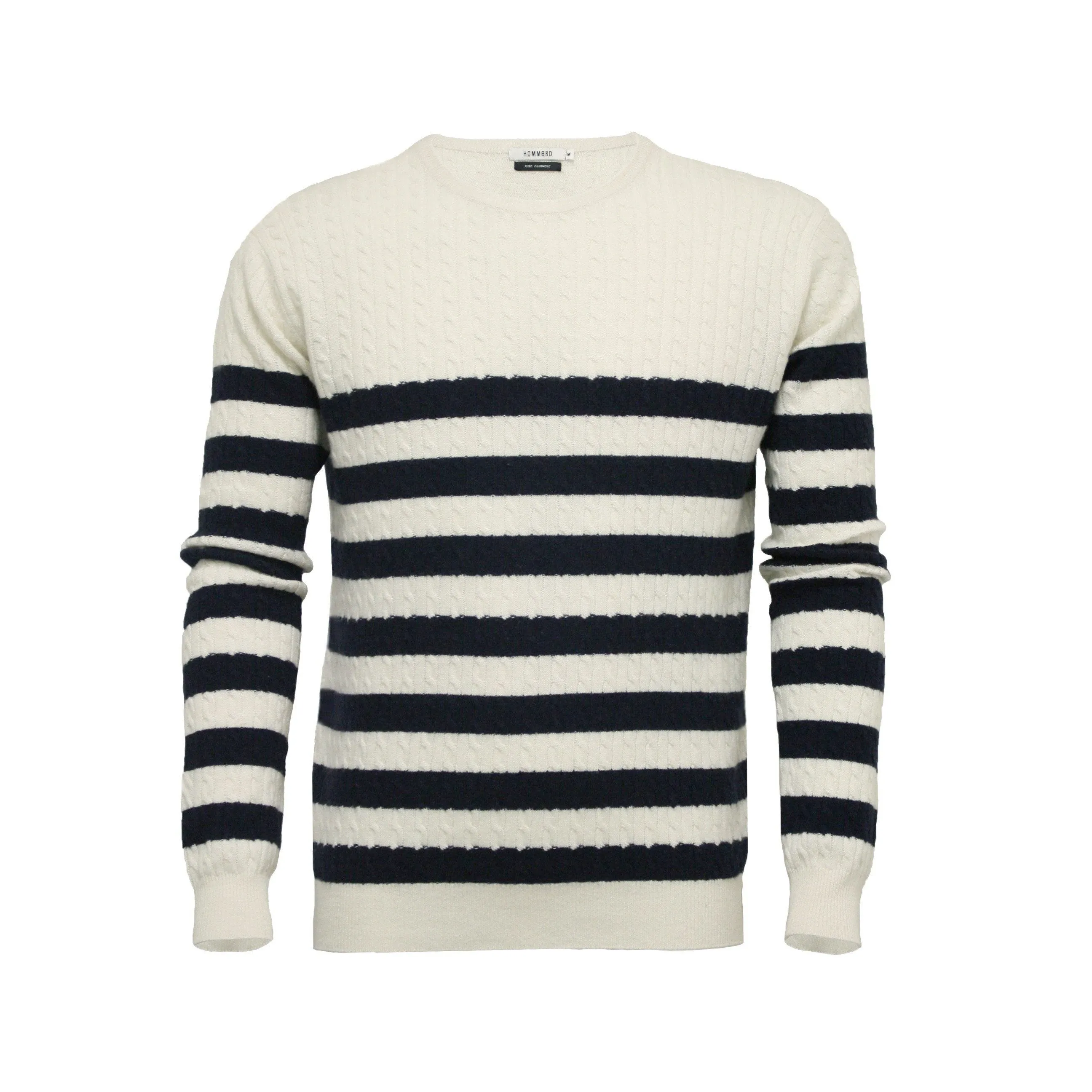 Silk Cashmere Sweater Striped Cable Crew Neck Breton