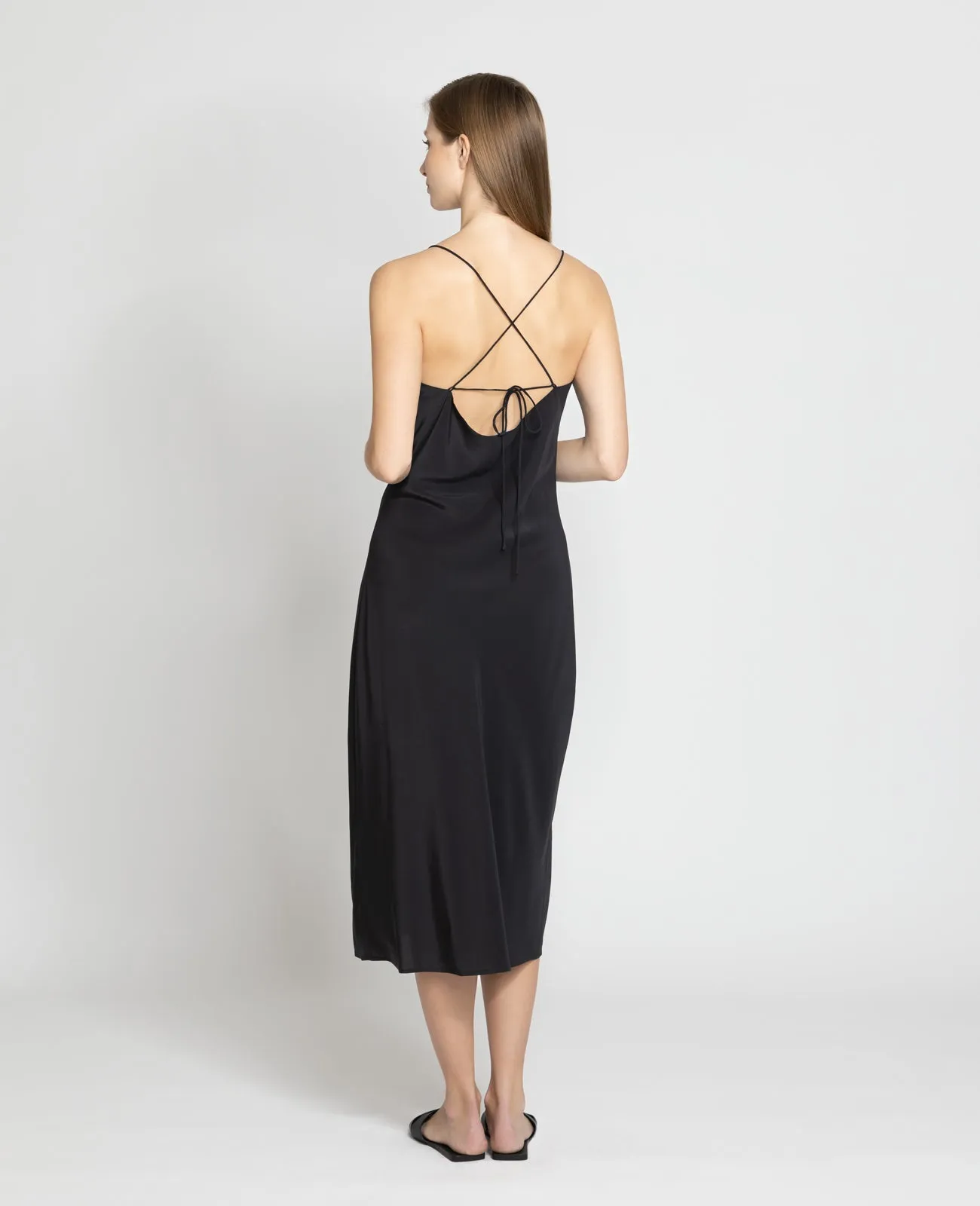 Silk Straight Neck Slip Dress