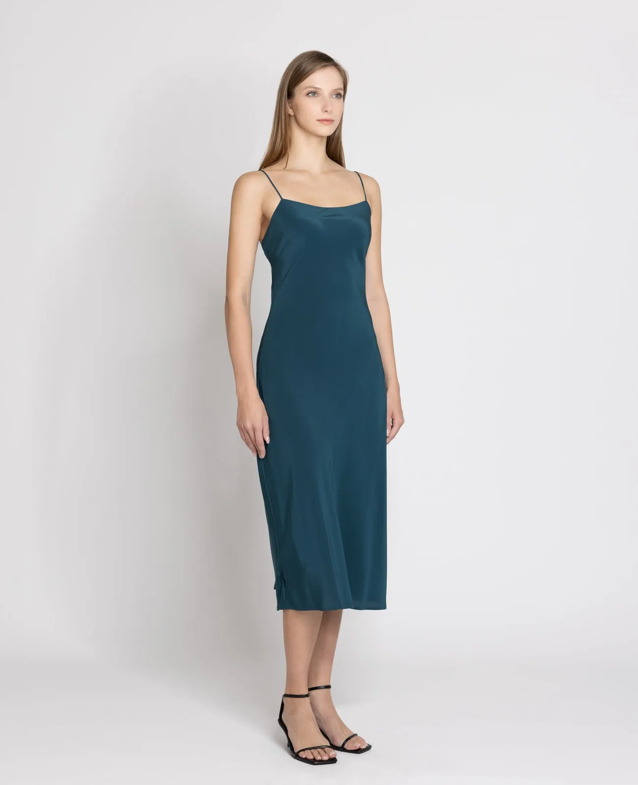 Silk Straight Neck Slip Dress