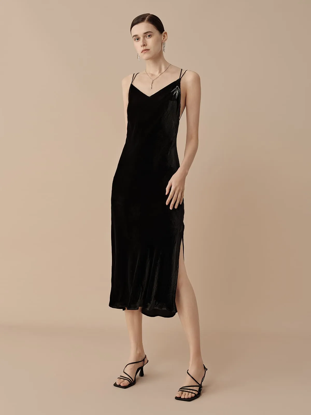 SILKINC Silk Velvet Long Slip Dress