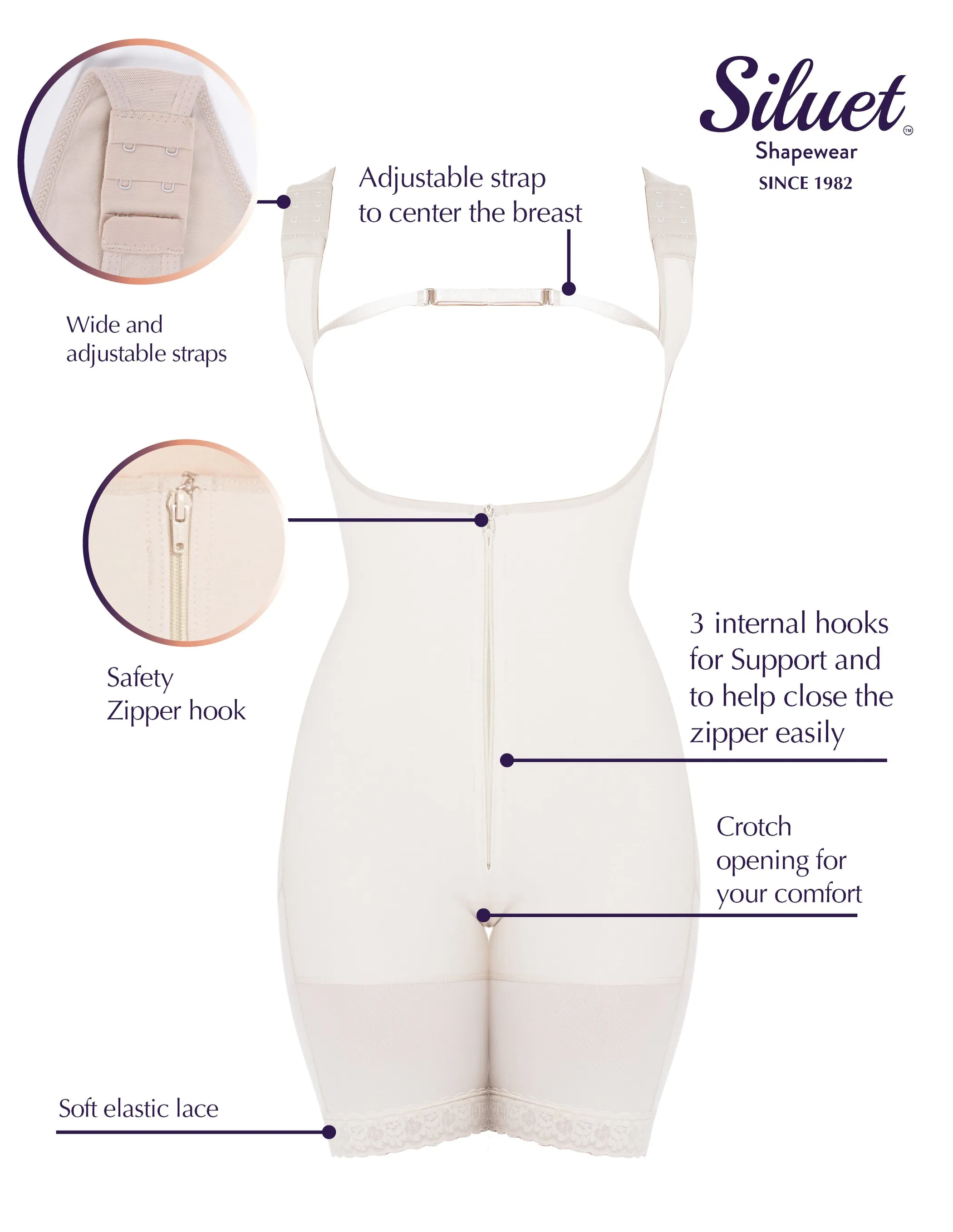 Siluet  Wide Straps Mid-Thigh Bodysuit Slimming Shaper