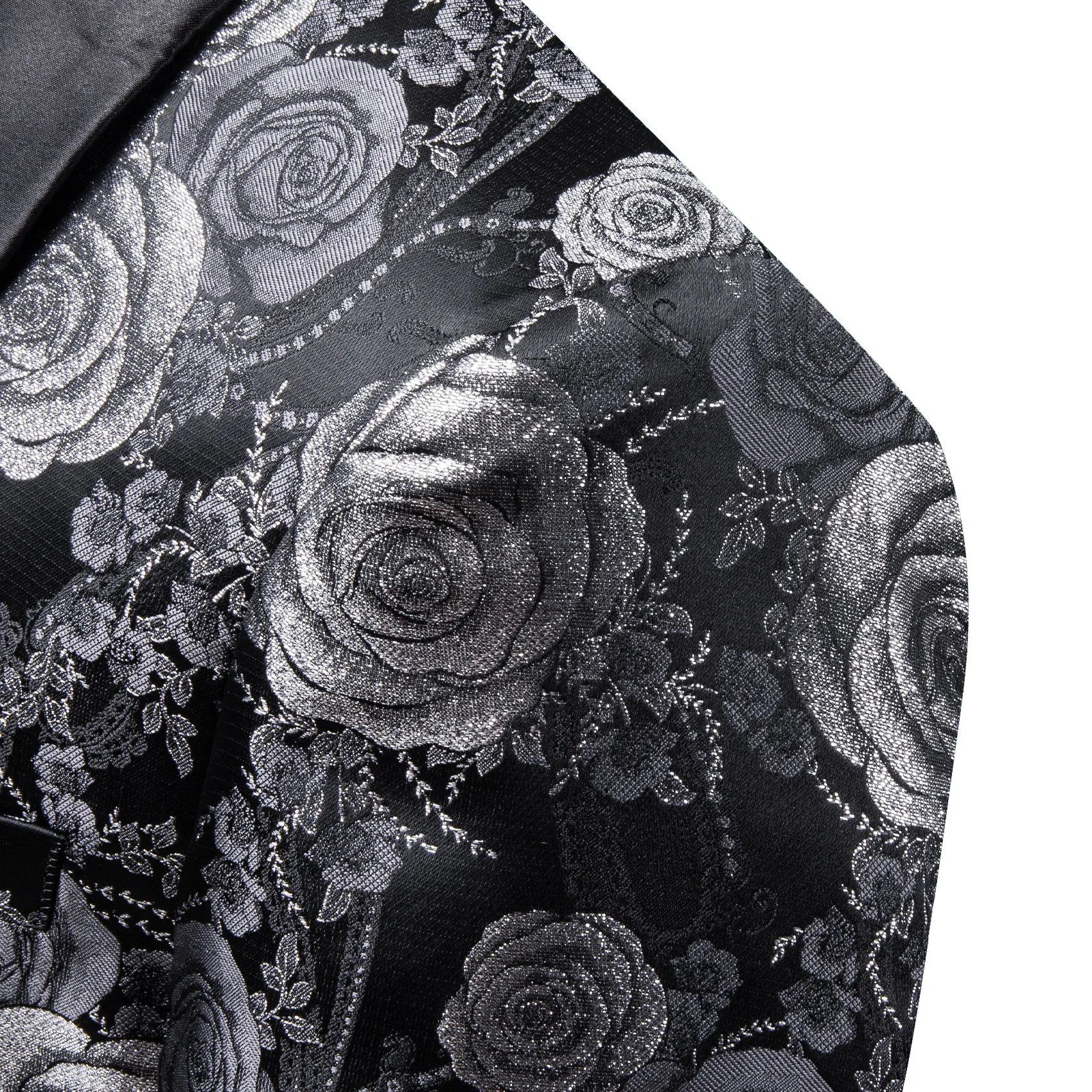 Silver Grey Black Floral Rose Men's Suit for Party