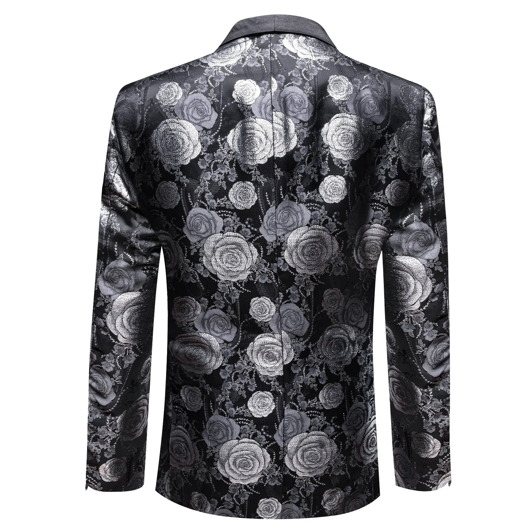 Silver Grey Black Floral Rose Men's Suit for Party