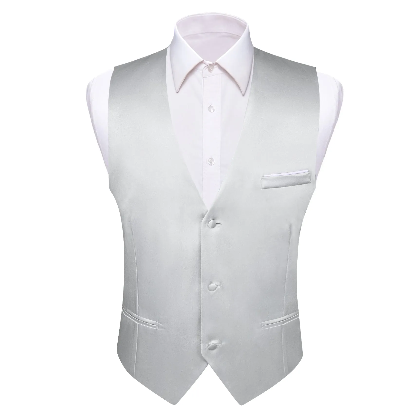 Silver Solid Satin Men's V-Neck Business Vest