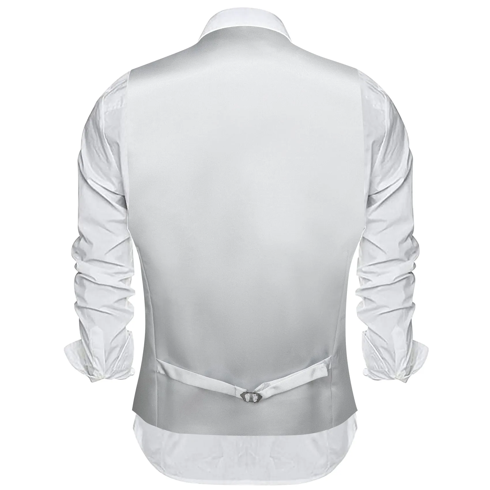 Silver Solid Satin Men's V-Neck Business Vest