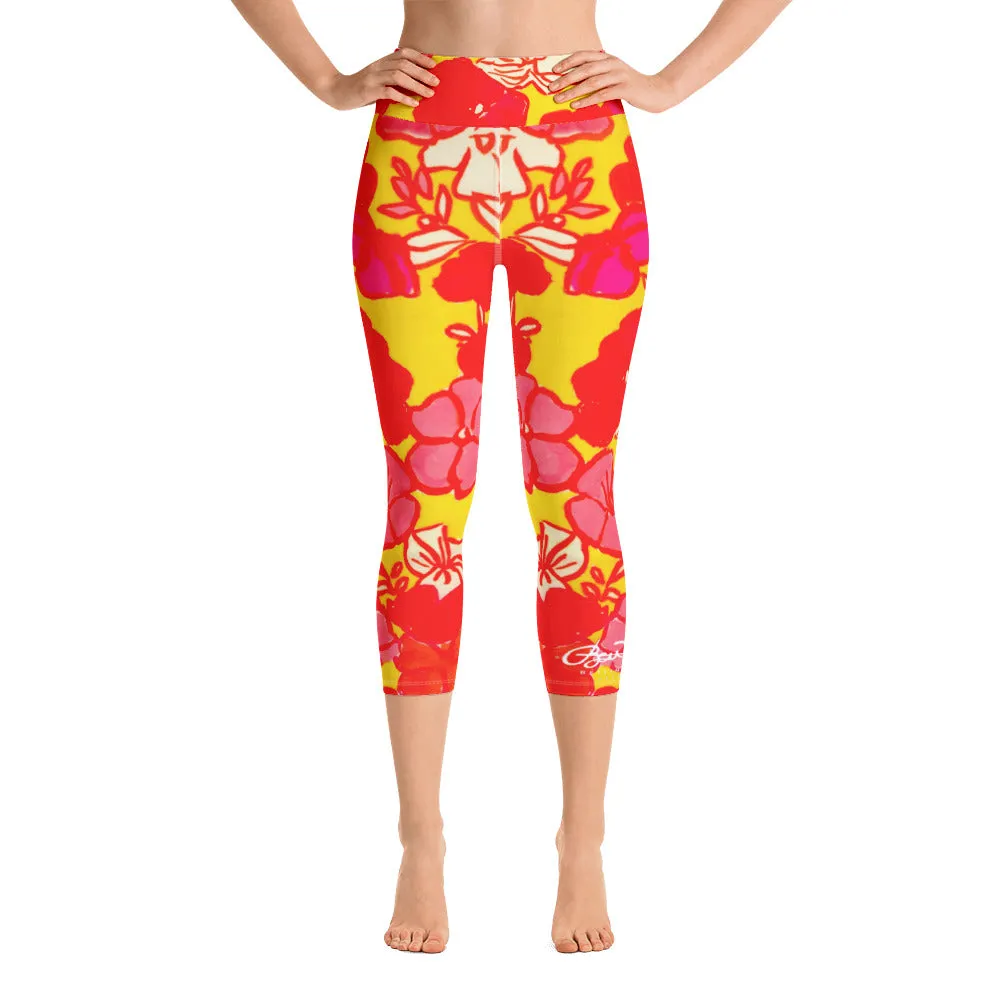 Sixties Floral Yoga Capri Leggings