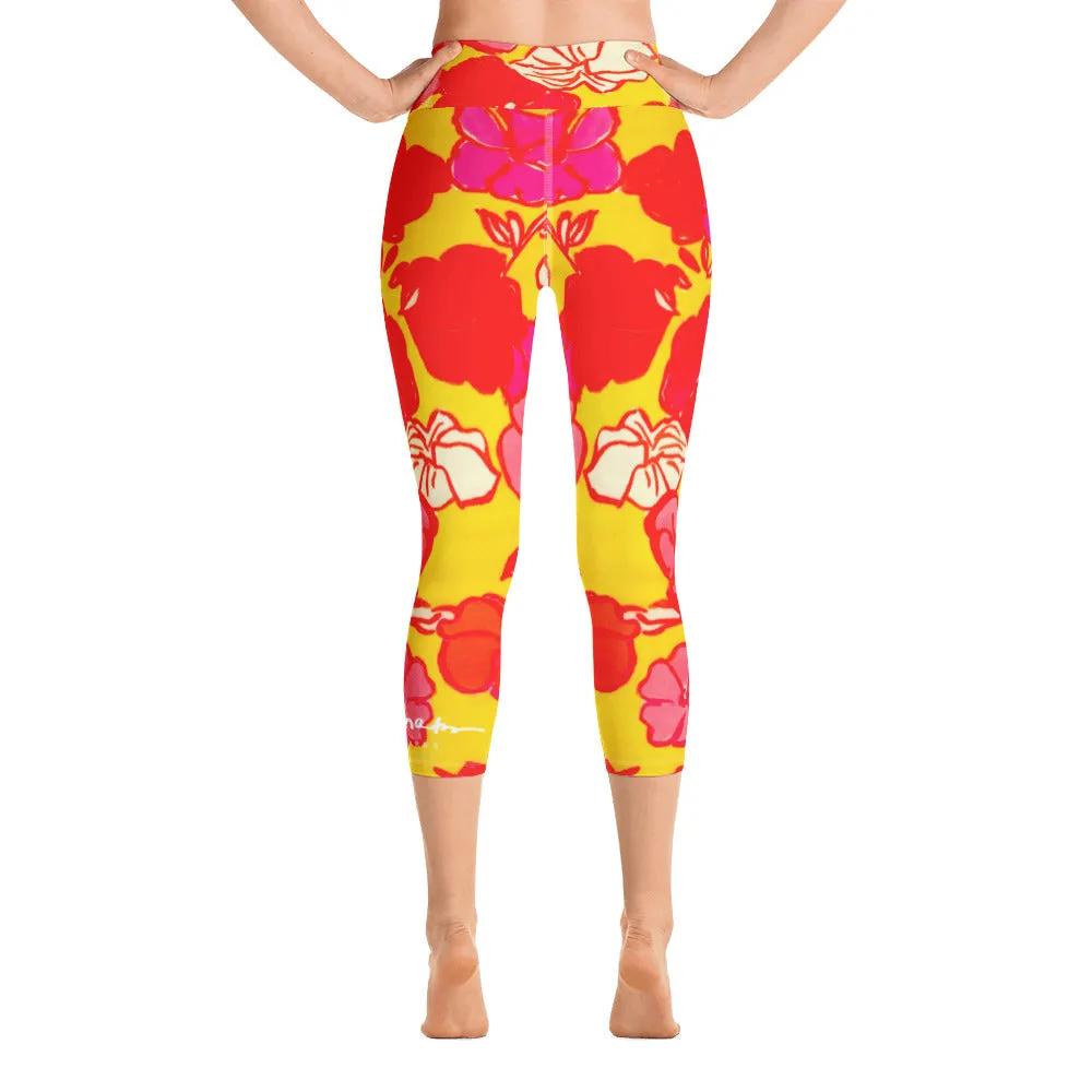 Sixties Floral Yoga Capri Leggings