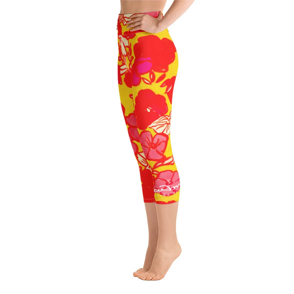 Sixties Floral Yoga Capri Leggings