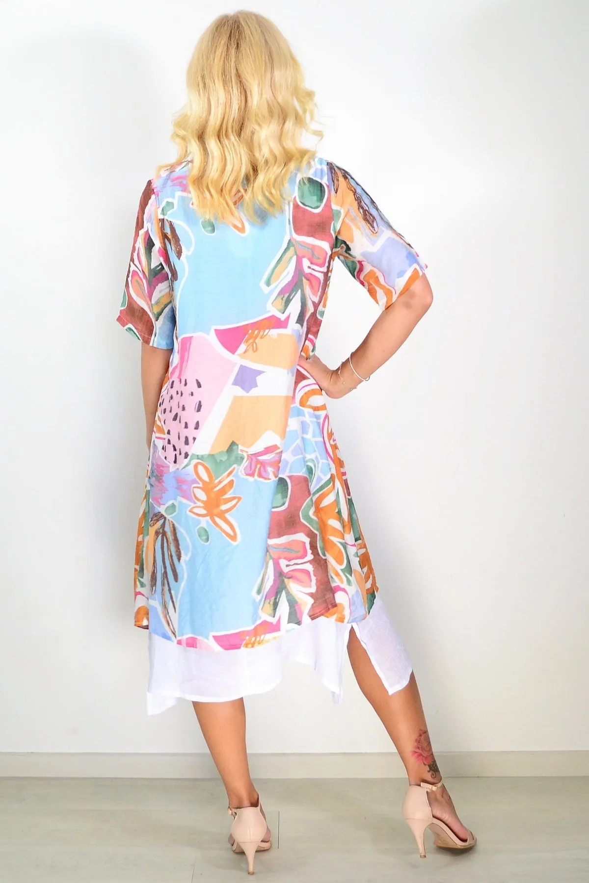 Sky Blue Floral Print Summer Tunic Dress