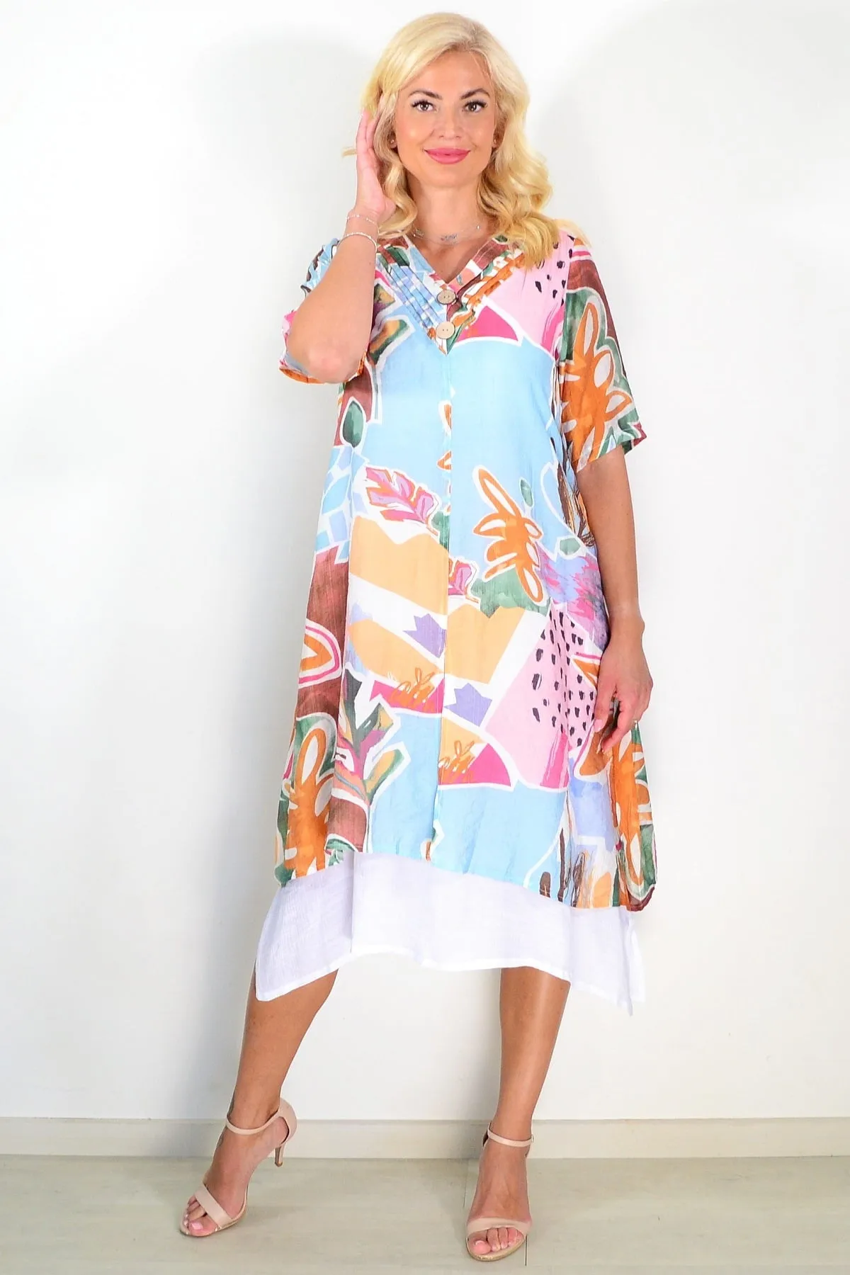 Sky Blue Floral Print Summer Tunic Dress