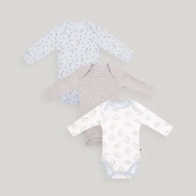 snugabye dream 3pk long sleeve bodysuits - blue