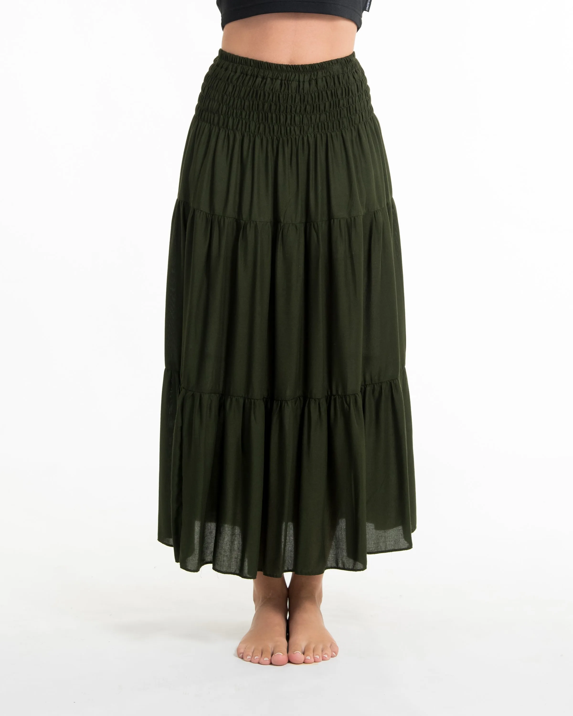 Solid Color Midi Skirt in Dark Green