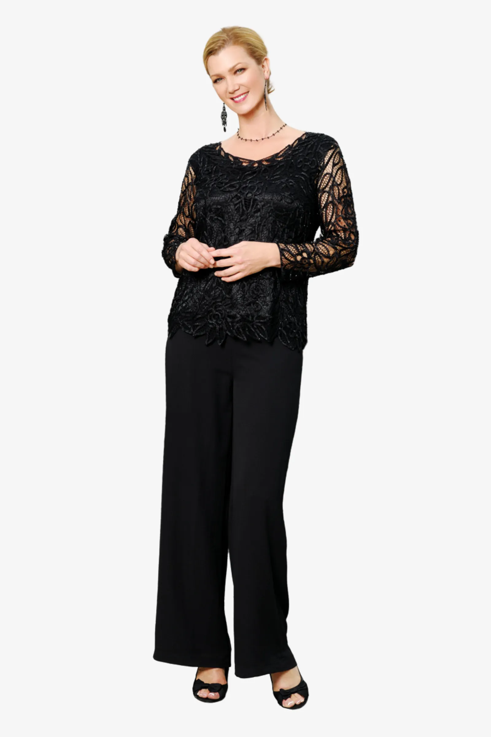 Soulmates C88903 Silk Beaded Lace Long Sleeve Tunic Top with Pants Set