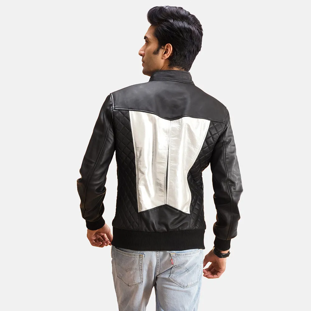 Spade Silver Black Leather Bomber Jacket