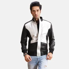 Spade Silver Black Leather Bomber Jacket