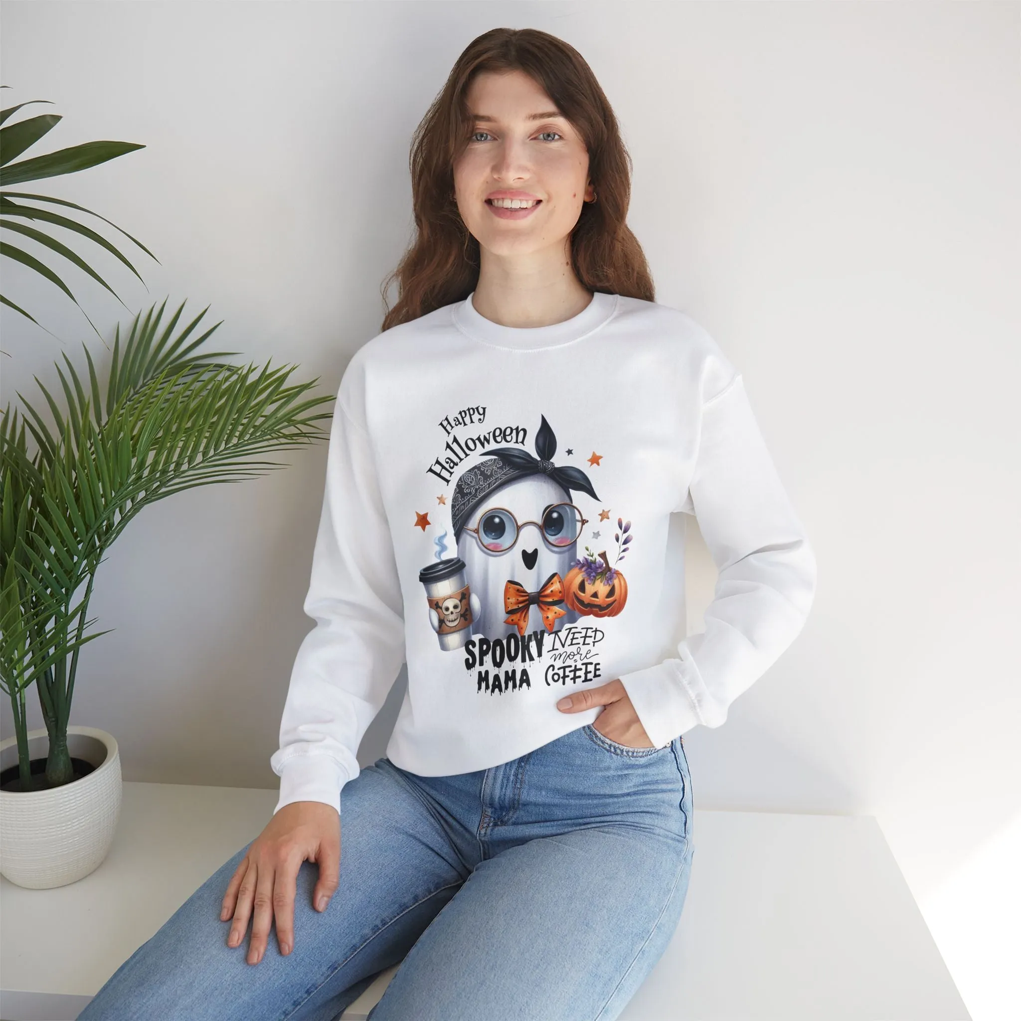 Spooky Mama Halloween Ghost Sweatshirt, Happy Halloween Sweatshirt - Unisex Heavy Blend Crewneck, Halloween Sweatshirt, Cute Spooky Ghost sweatshirt.