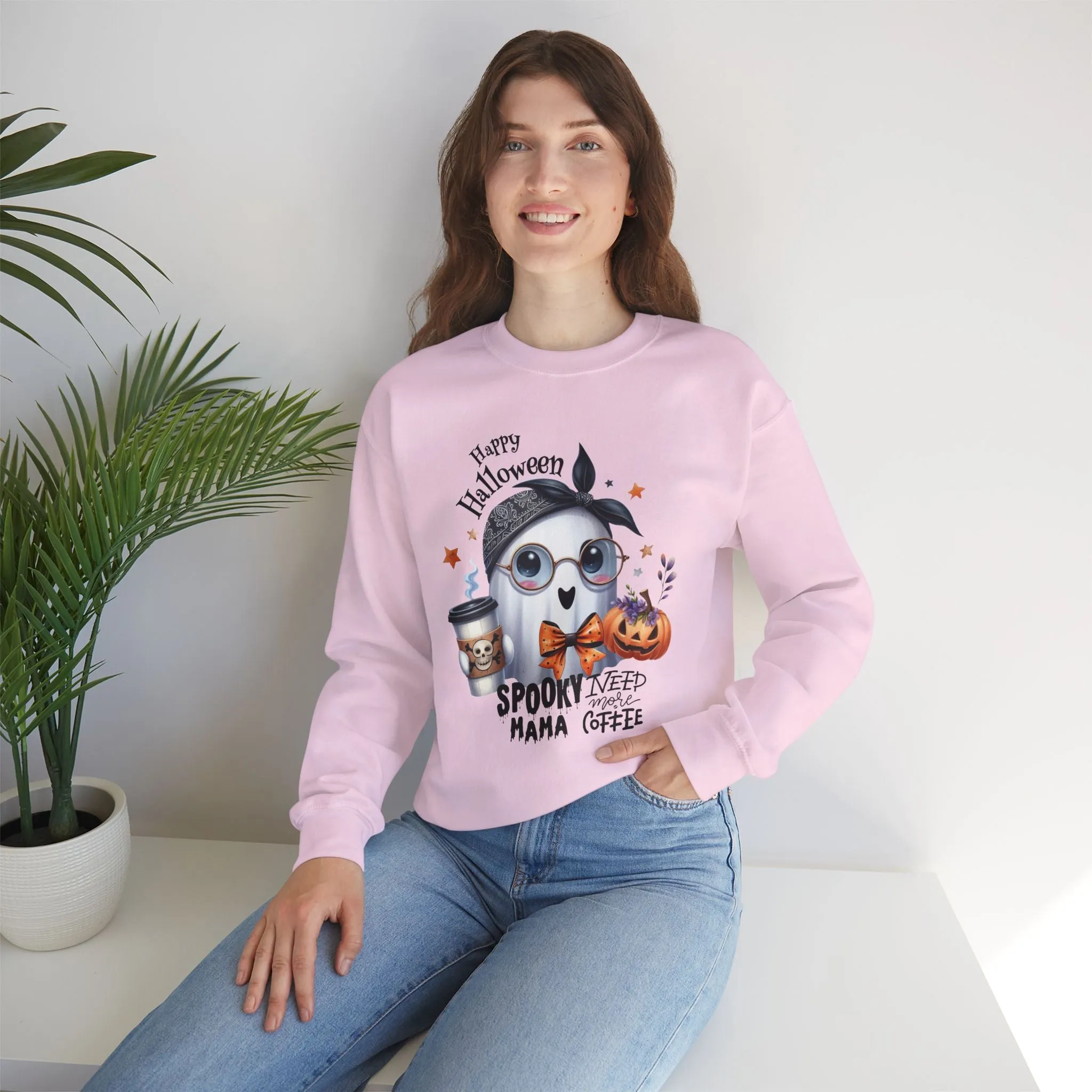 Spooky Mama Halloween Ghost Sweatshirt, Happy Halloween Sweatshirt - Unisex Heavy Blend Crewneck, Halloween Sweatshirt, Cute Spooky Ghost sweatshirt.