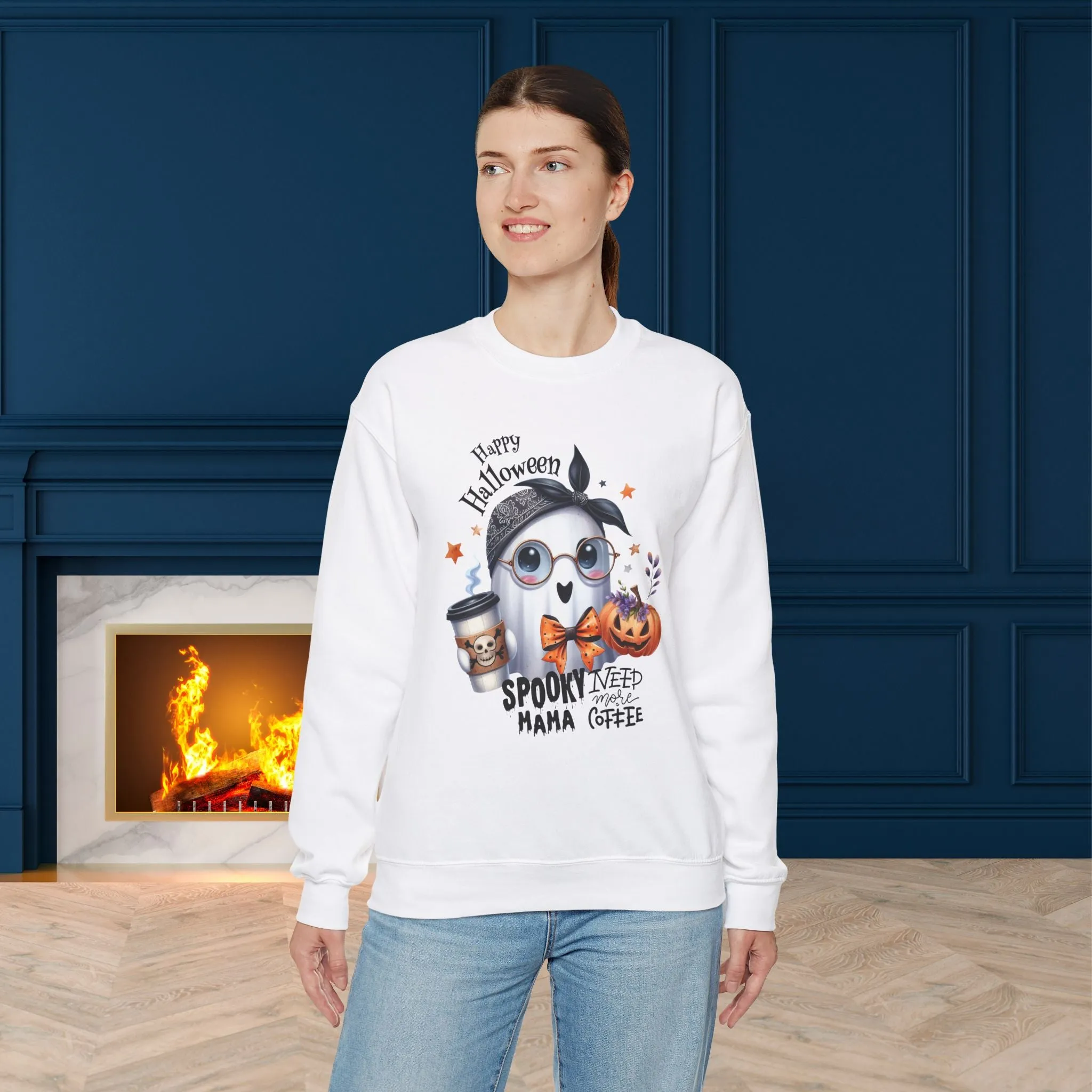 Spooky Mama Halloween Ghost Sweatshirt, Happy Halloween Sweatshirt - Unisex Heavy Blend Crewneck, Halloween Sweatshirt, Cute Spooky Ghost sweatshirt.