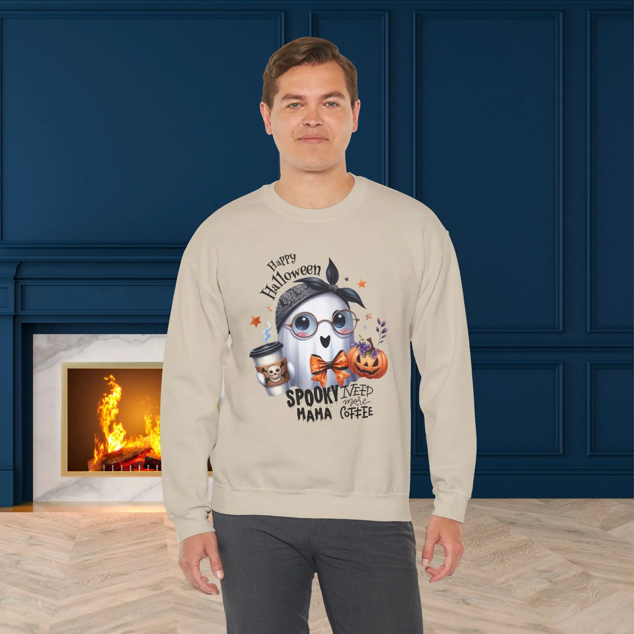 Spooky Mama Halloween Ghost Sweatshirt, Happy Halloween Sweatshirt - Unisex Heavy Blend Crewneck, Halloween Sweatshirt, Cute Spooky Ghost sweatshirt.