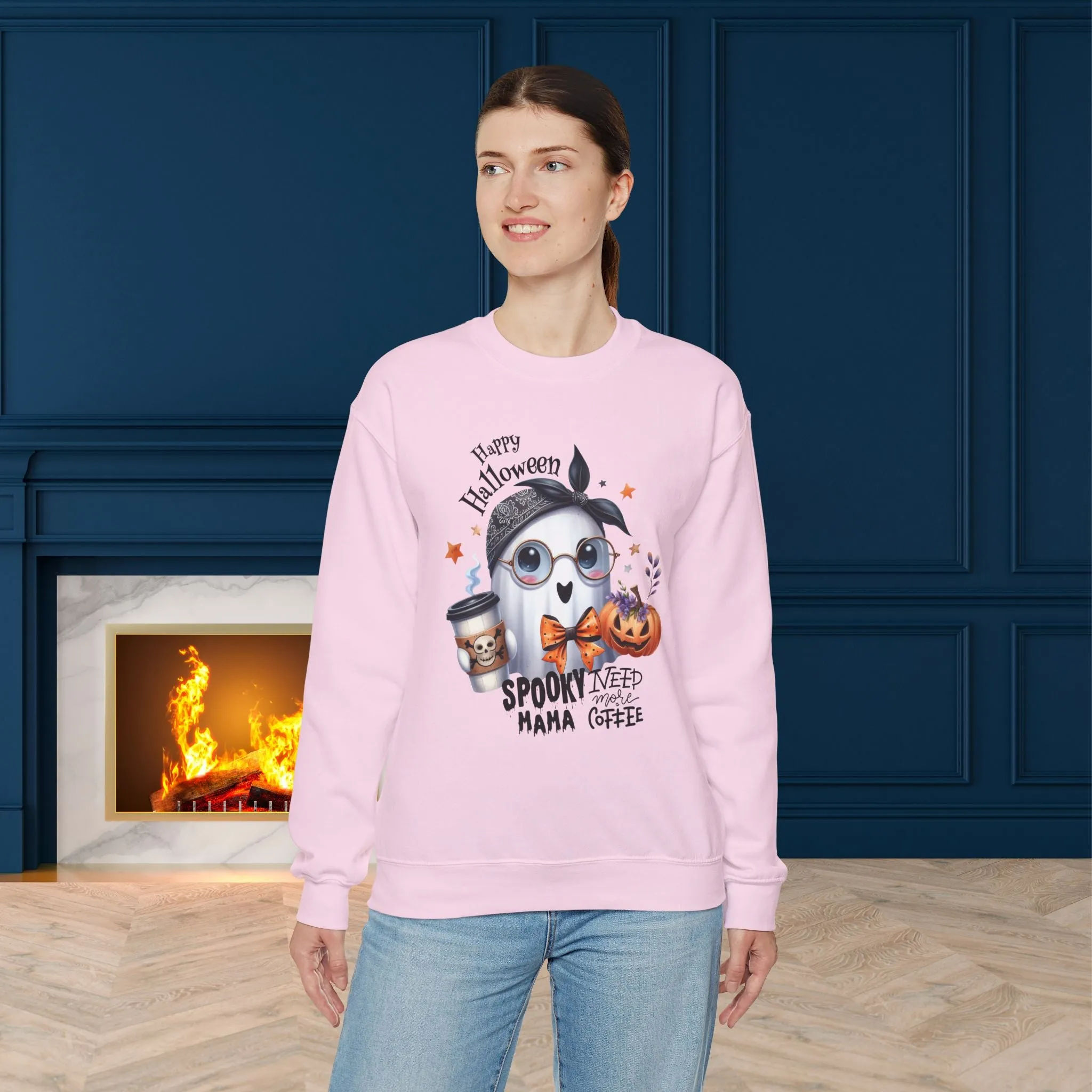 Spooky Mama Halloween Ghost Sweatshirt, Happy Halloween Sweatshirt - Unisex Heavy Blend Crewneck, Halloween Sweatshirt, Cute Spooky Ghost sweatshirt.