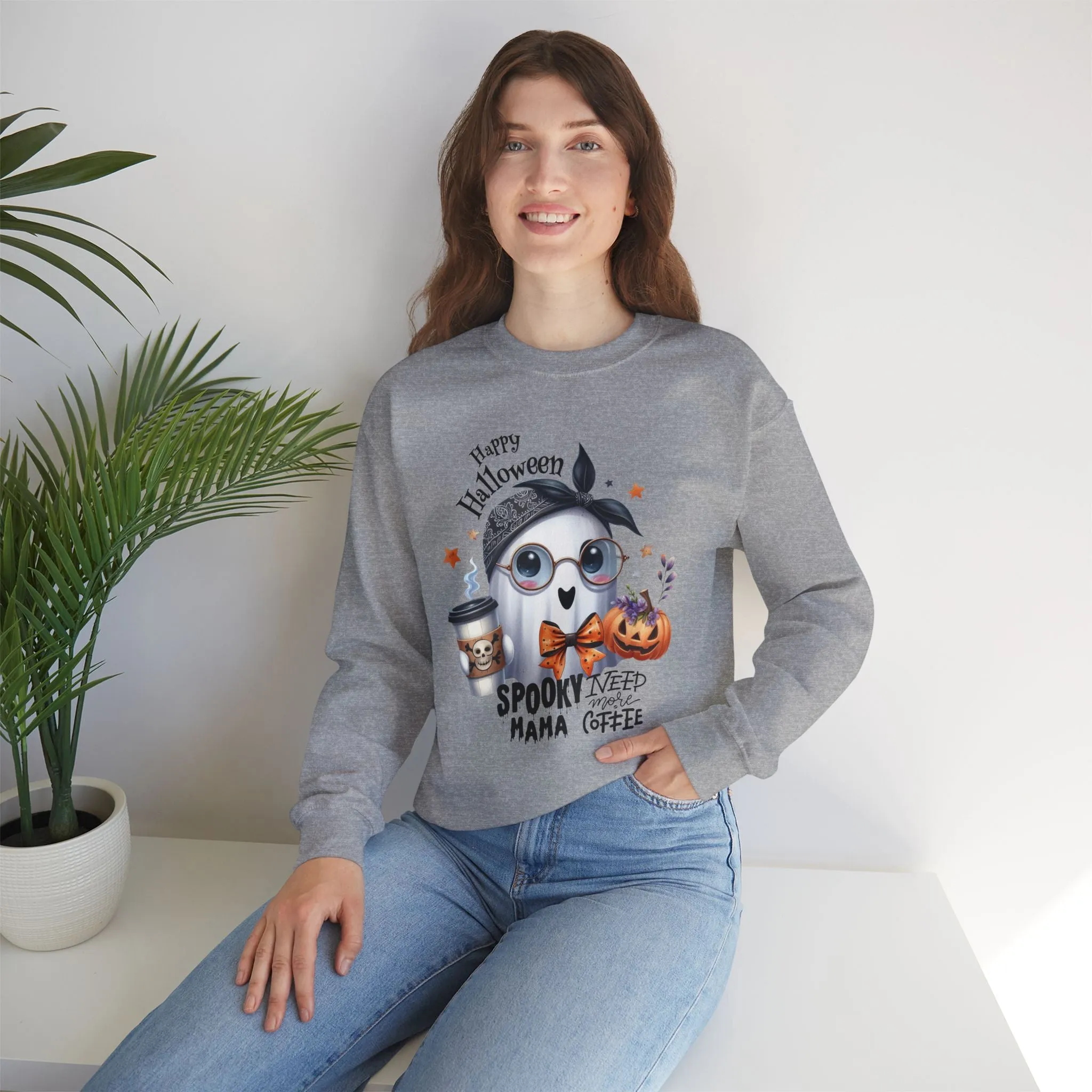 Spooky Mama Halloween Ghost Sweatshirt, Happy Halloween Sweatshirt - Unisex Heavy Blend Crewneck, Halloween Sweatshirt, Cute Spooky Ghost sweatshirt.