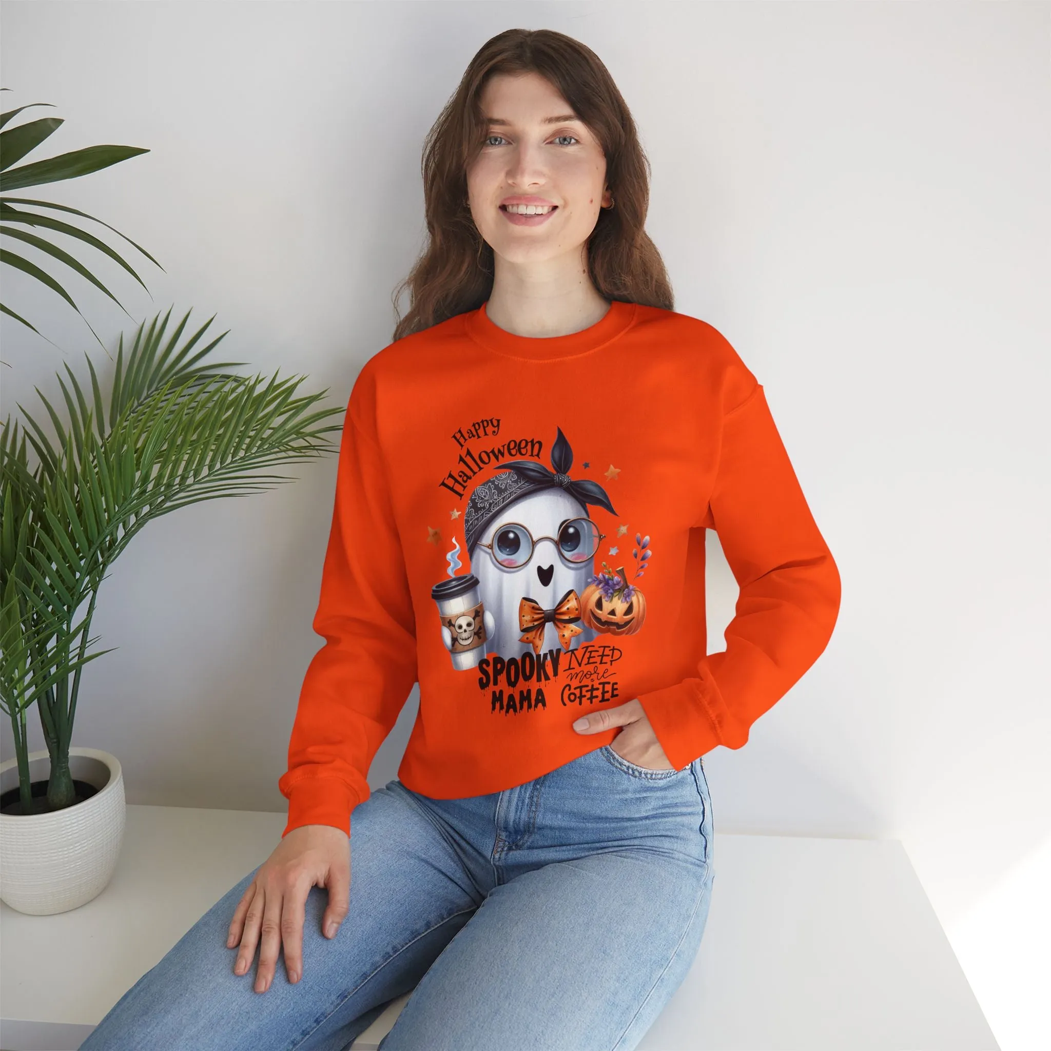 Spooky Mama Halloween Ghost Sweatshirt, Happy Halloween Sweatshirt - Unisex Heavy Blend Crewneck, Halloween Sweatshirt, Cute Spooky Ghost sweatshirt.