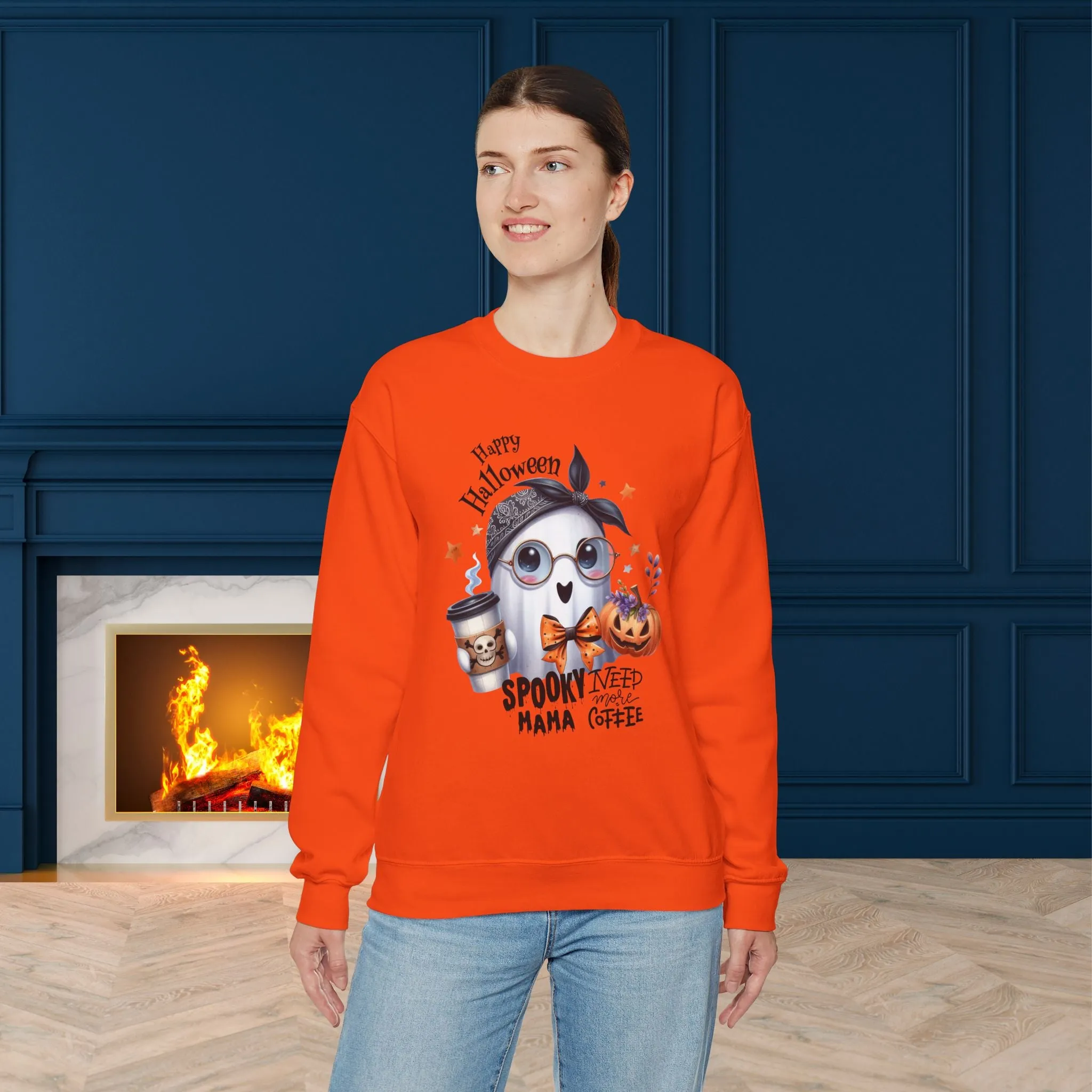 Spooky Mama Halloween Ghost Sweatshirt, Happy Halloween Sweatshirt - Unisex Heavy Blend Crewneck, Halloween Sweatshirt, Cute Spooky Ghost sweatshirt.