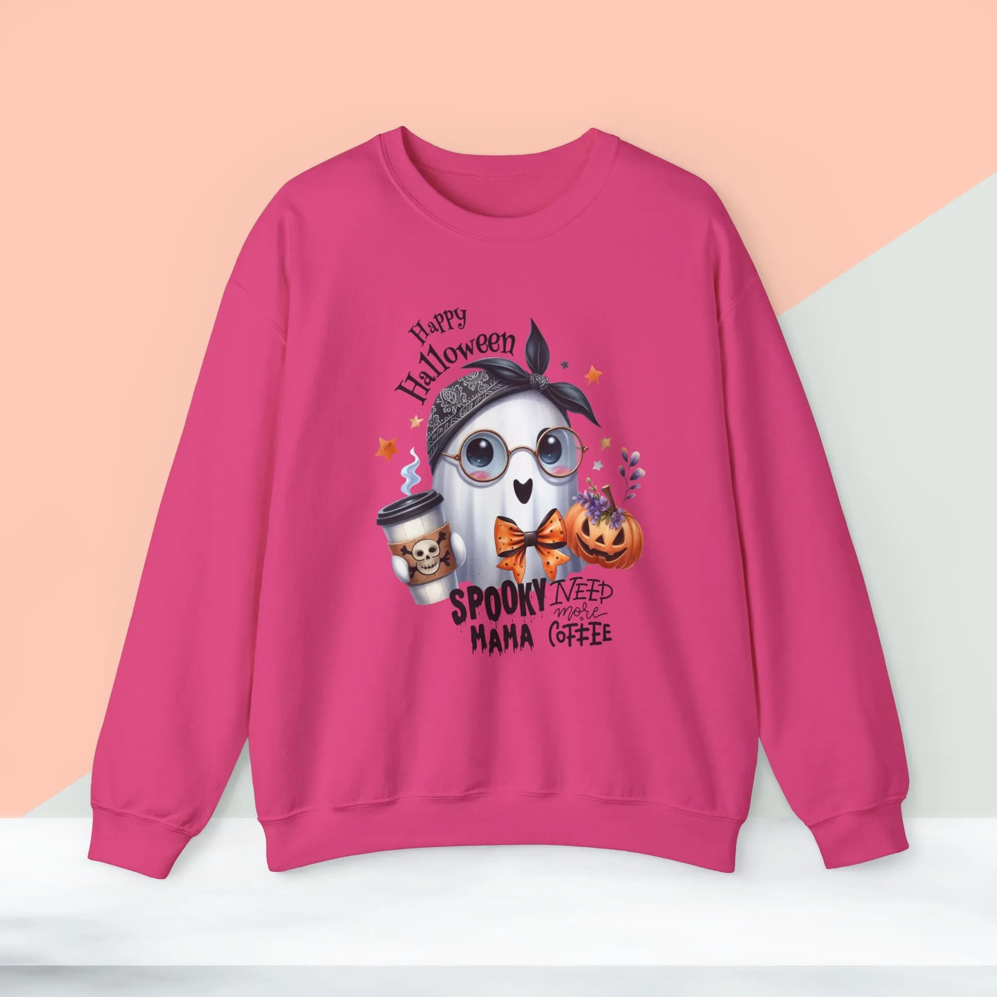 Spooky Mama Halloween Ghost Sweatshirt, Happy Halloween Sweatshirt - Unisex Heavy Blend Crewneck, Halloween Sweatshirt, Cute Spooky Ghost sweatshirt.