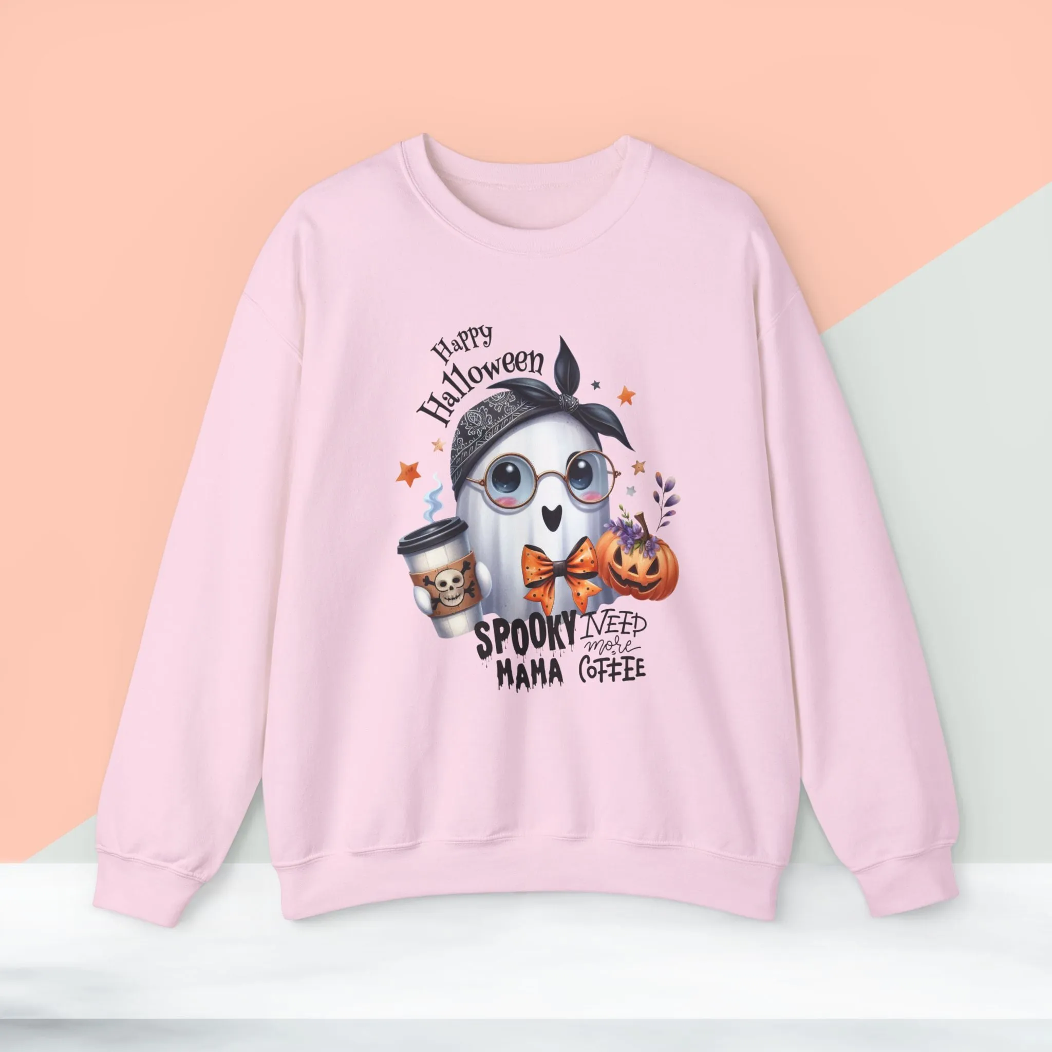 Spooky Mama Halloween Ghost Sweatshirt, Happy Halloween Sweatshirt - Unisex Heavy Blend Crewneck, Halloween Sweatshirt, Cute Spooky Ghost sweatshirt.