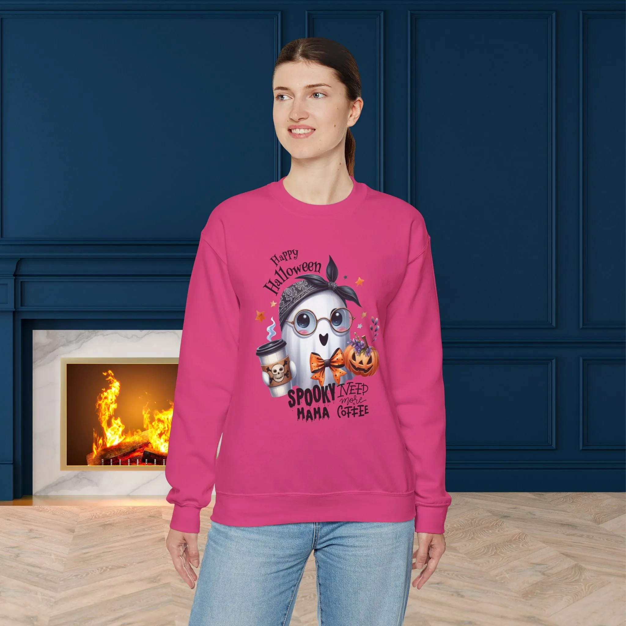 Spooky Mama Halloween Ghost Sweatshirt, Happy Halloween Sweatshirt - Unisex Heavy Blend Crewneck, Halloween Sweatshirt, Cute Spooky Ghost sweatshirt.