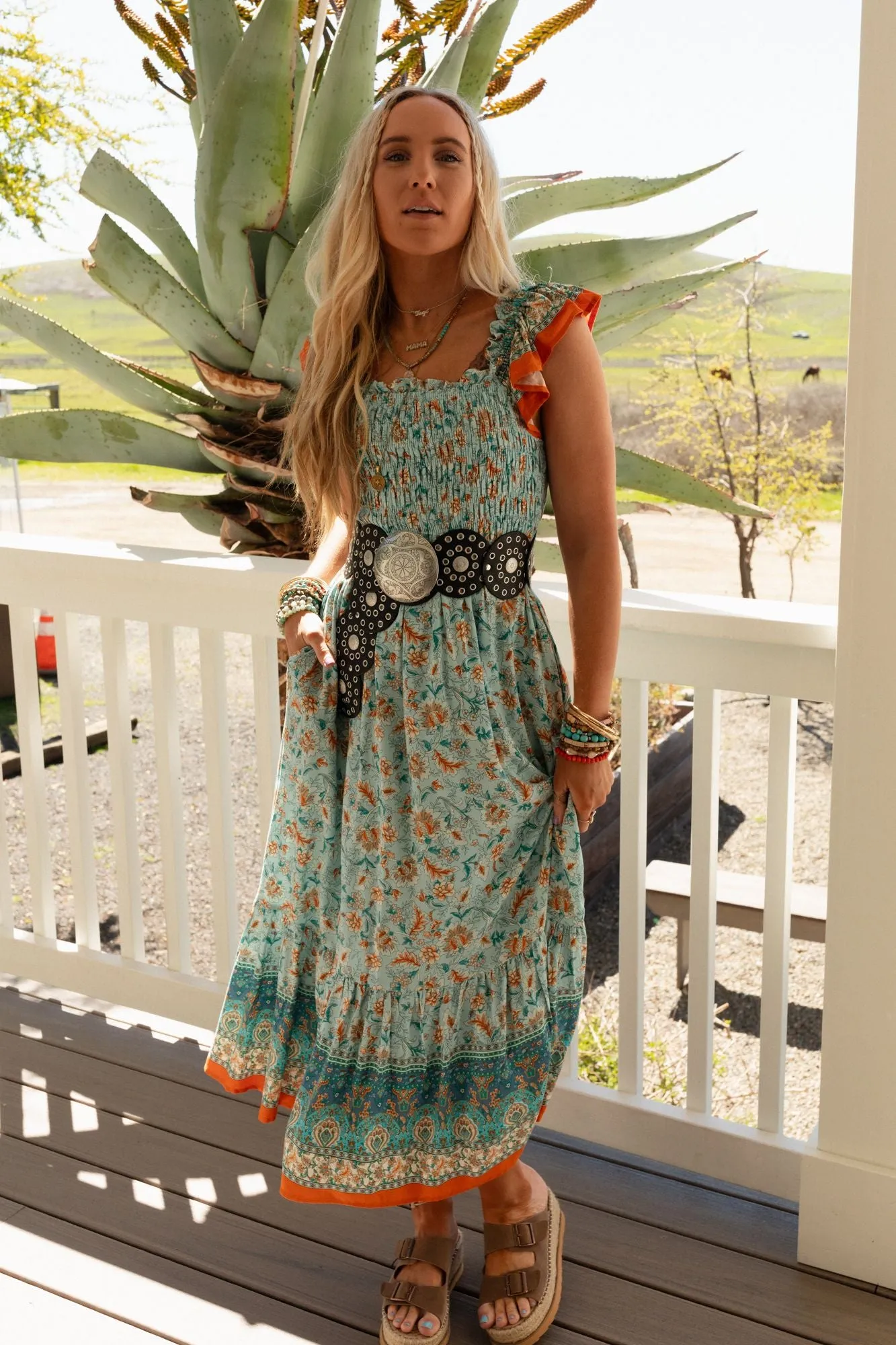 Spring Garden Maxi Dress - Camel Multi