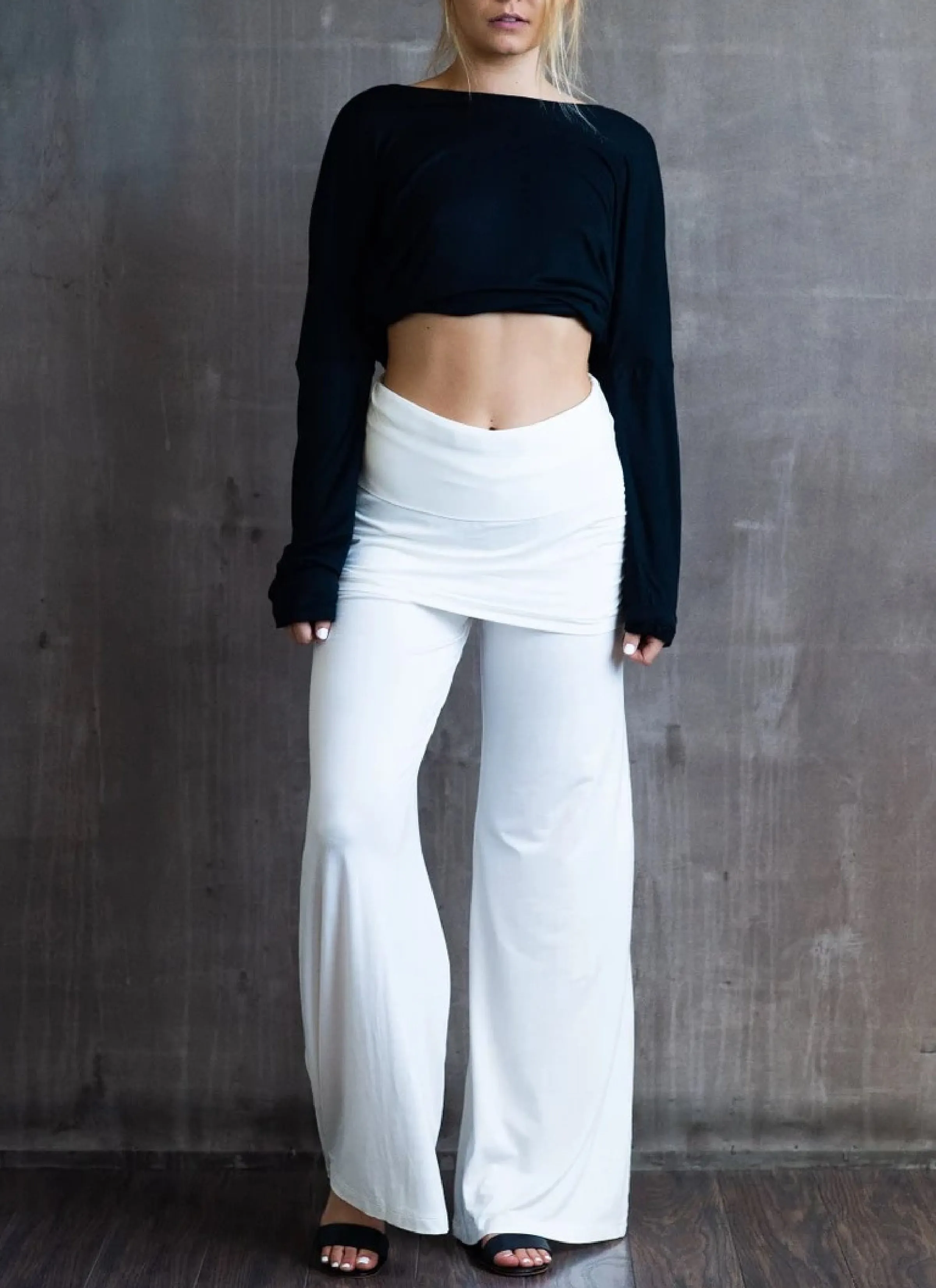 Straight Leg Palazzo Yoga Pants with Miniskirt in White