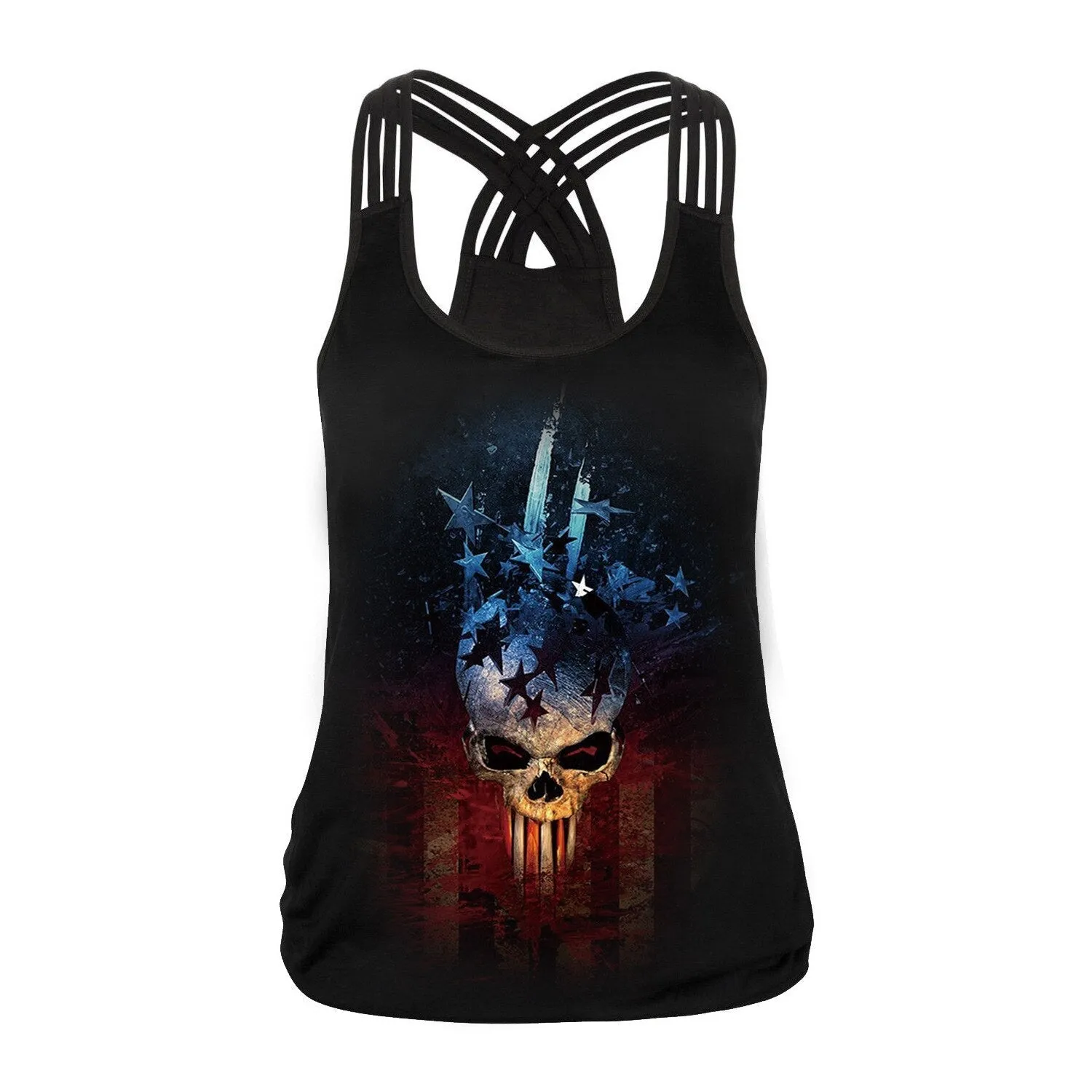 Sugar Skull Tank Top for Women / Halloween Fashion / Gothic Style Back Cross Sleeveless Vest #2