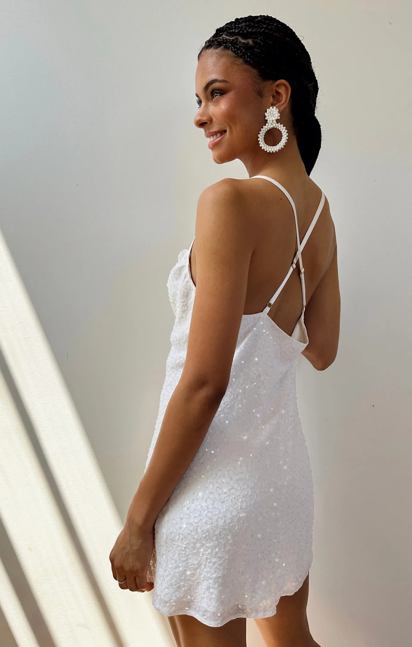 Suzanna Slip Dress ~ White Sequins