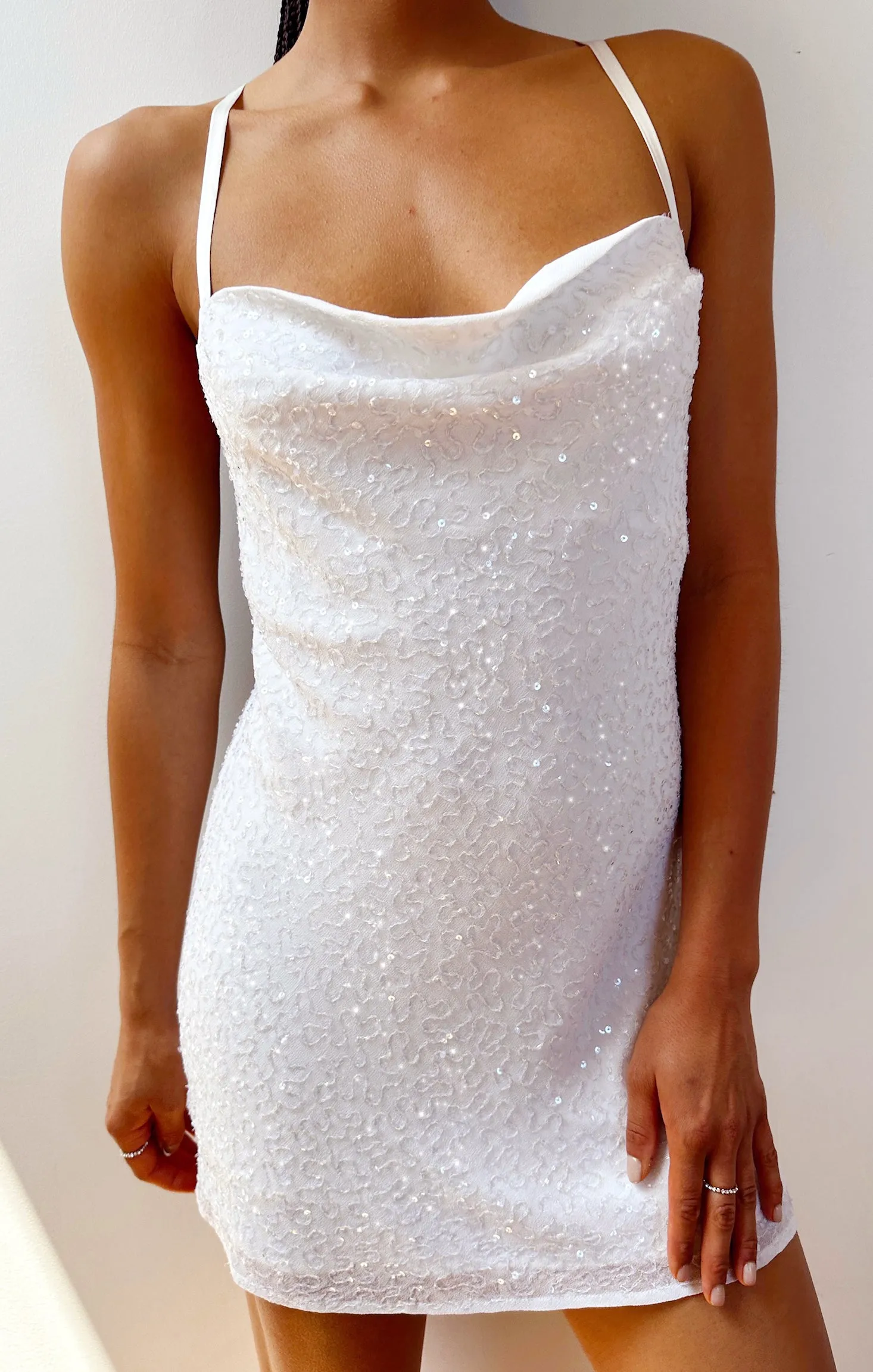 Suzanna Slip Dress ~ White Sequins