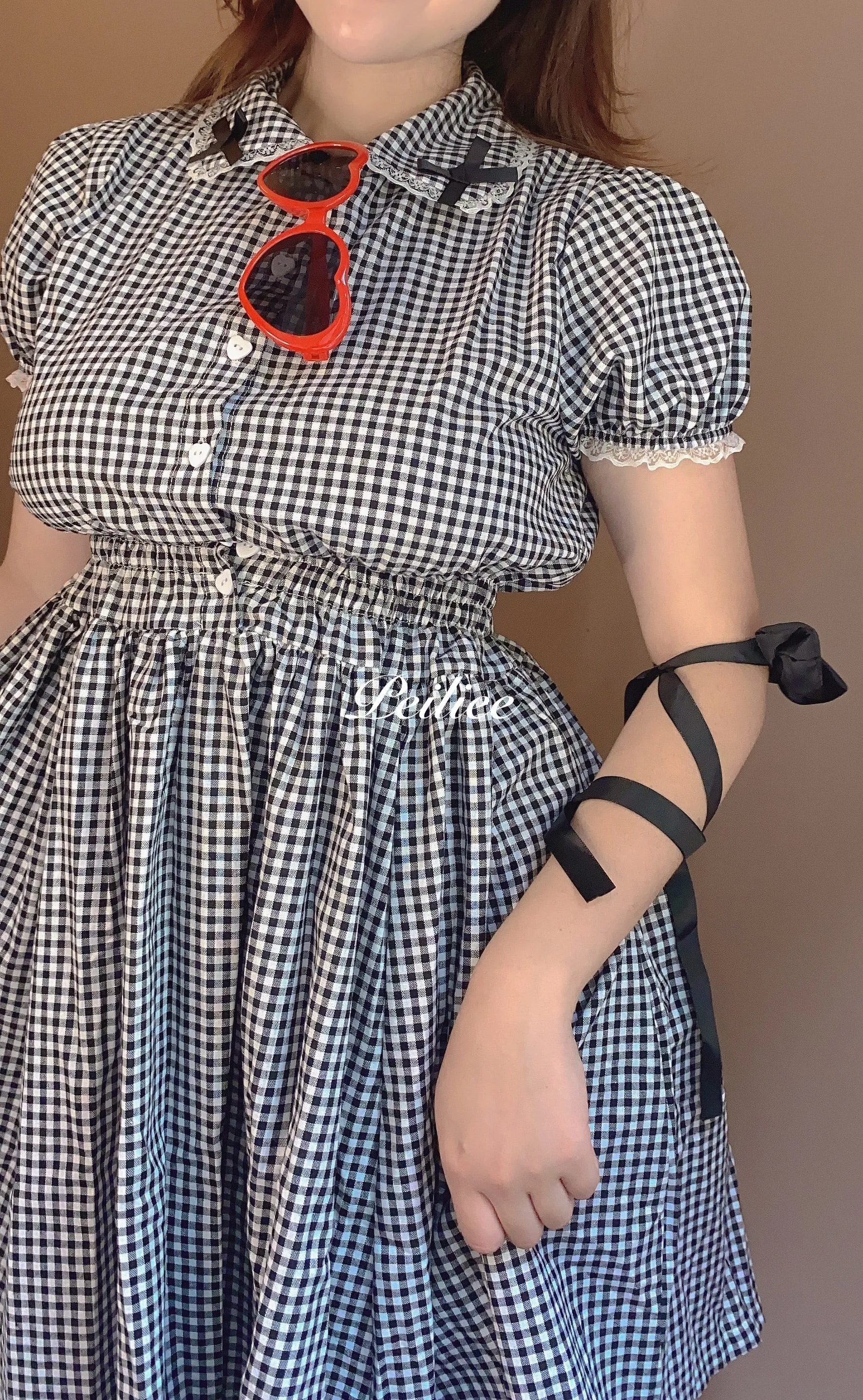 Sweden Warehouse [By Peiliee] Afternoon Tea At Tiffany Gingham Babydoll Mini Dress Lolita 1997 style