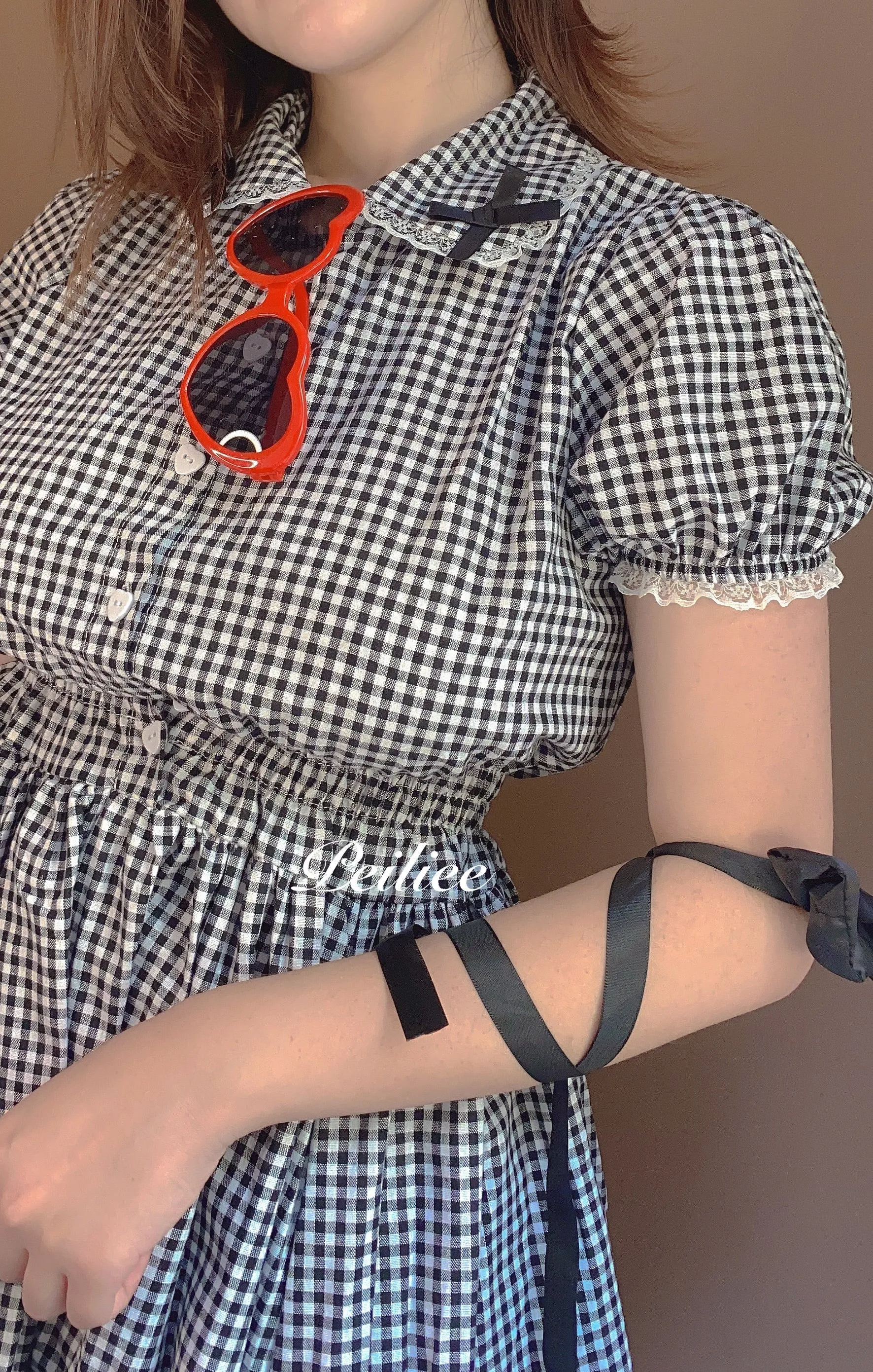 Sweden Warehouse [By Peiliee] Afternoon Tea At Tiffany Gingham Babydoll Mini Dress Lolita 1997 style