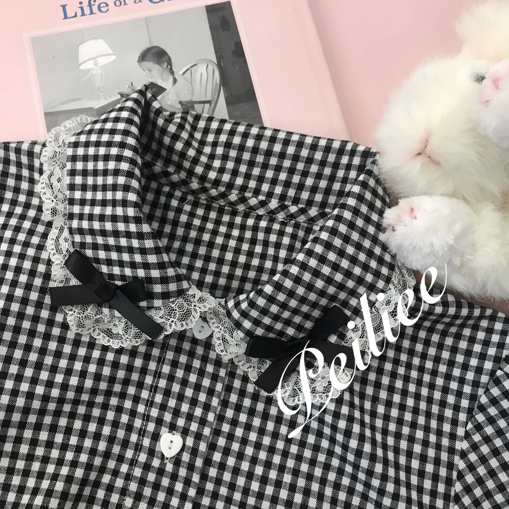 Sweden Warehouse [By Peiliee] Afternoon Tea At Tiffany Gingham Babydoll Mini Dress Lolita 1997 style