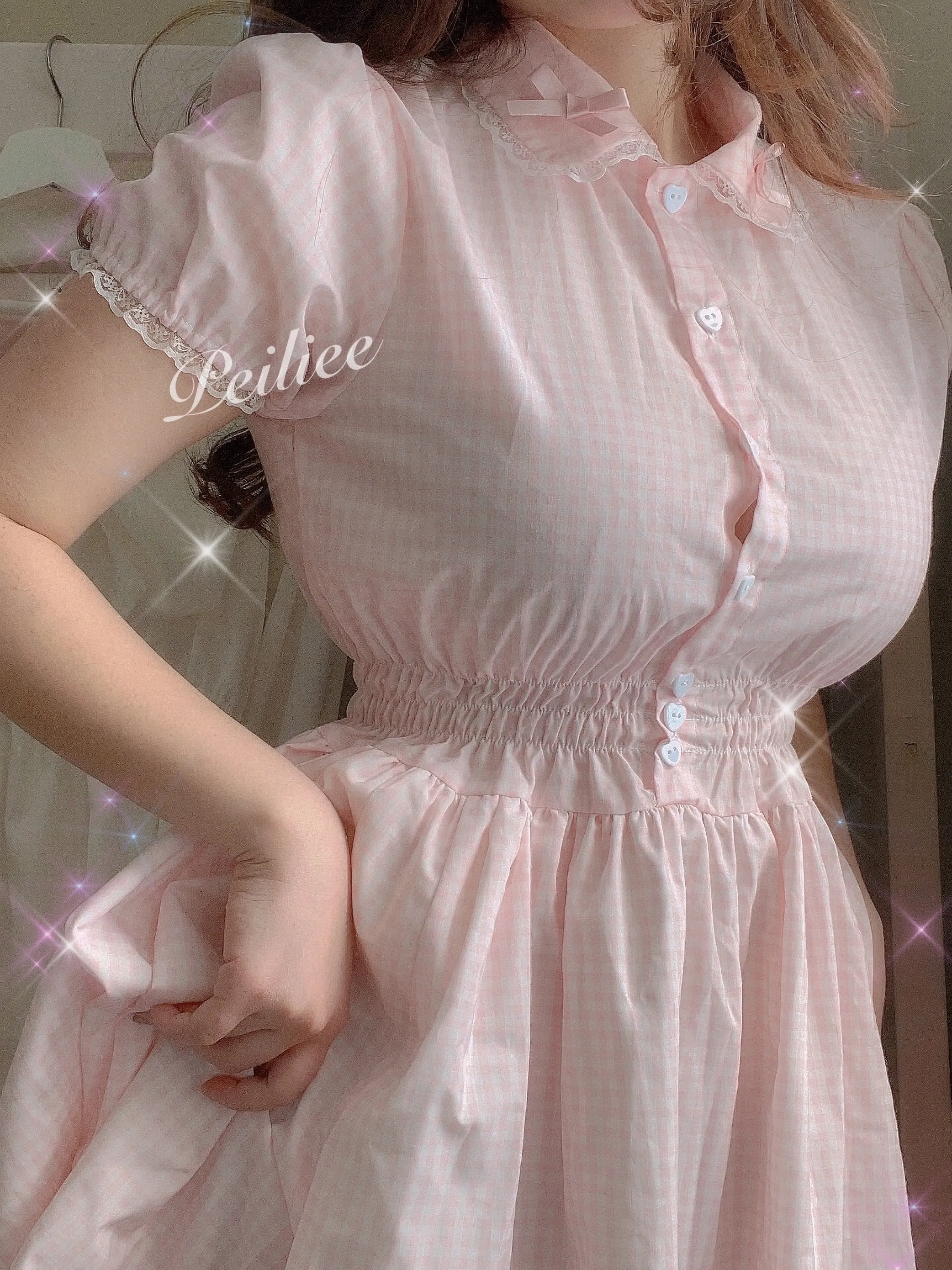 Sweden Warehouse [By Peiliee] Afternoon Tea At Tiffany Gingham Babydoll Mini Dress Lolita 1997 style