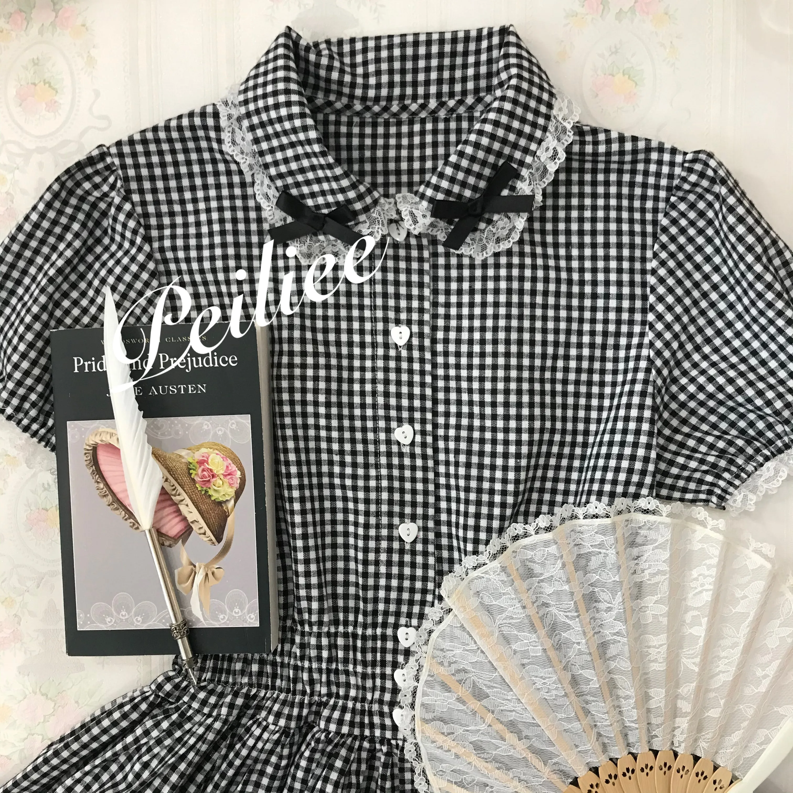 Sweden Warehouse [By Peiliee] Afternoon Tea At Tiffany Gingham Babydoll Mini Dress Lolita 1997 style