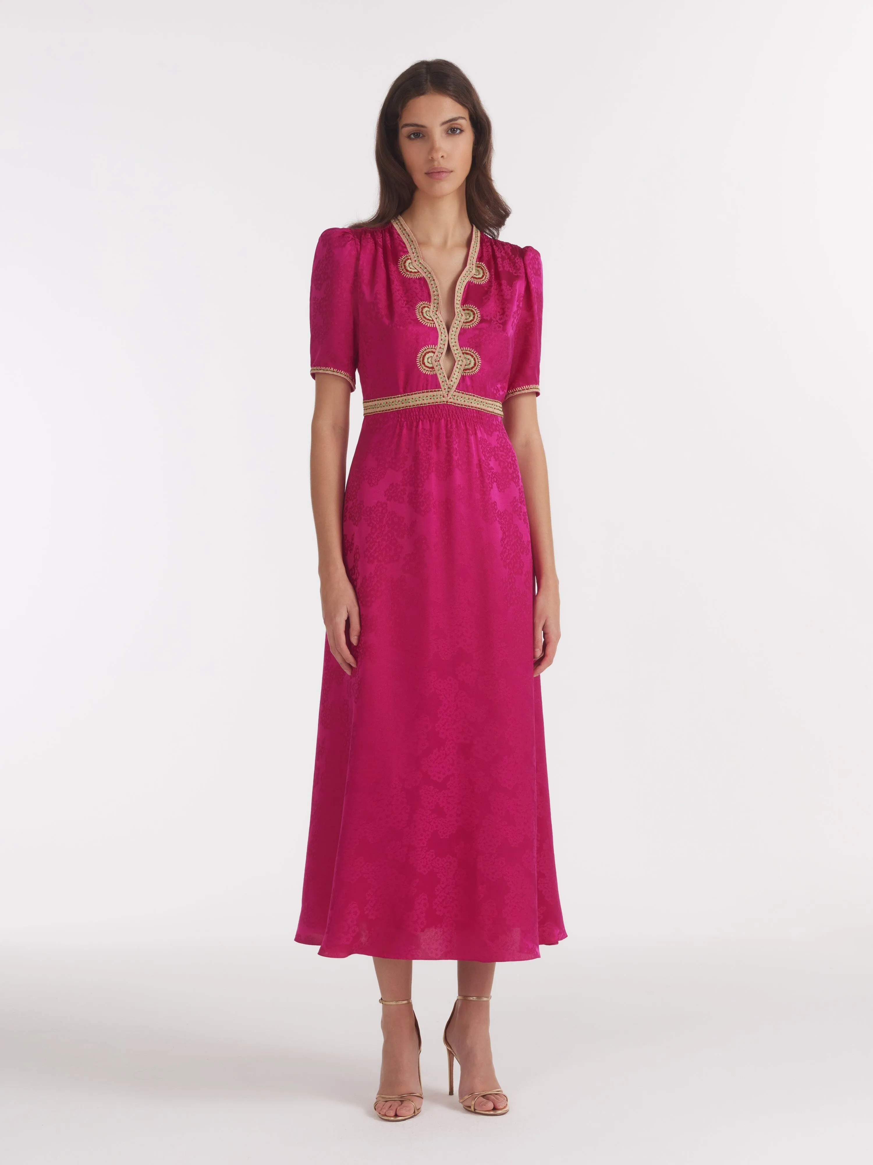 Tabitha Dress in Bright Azalea Ornate